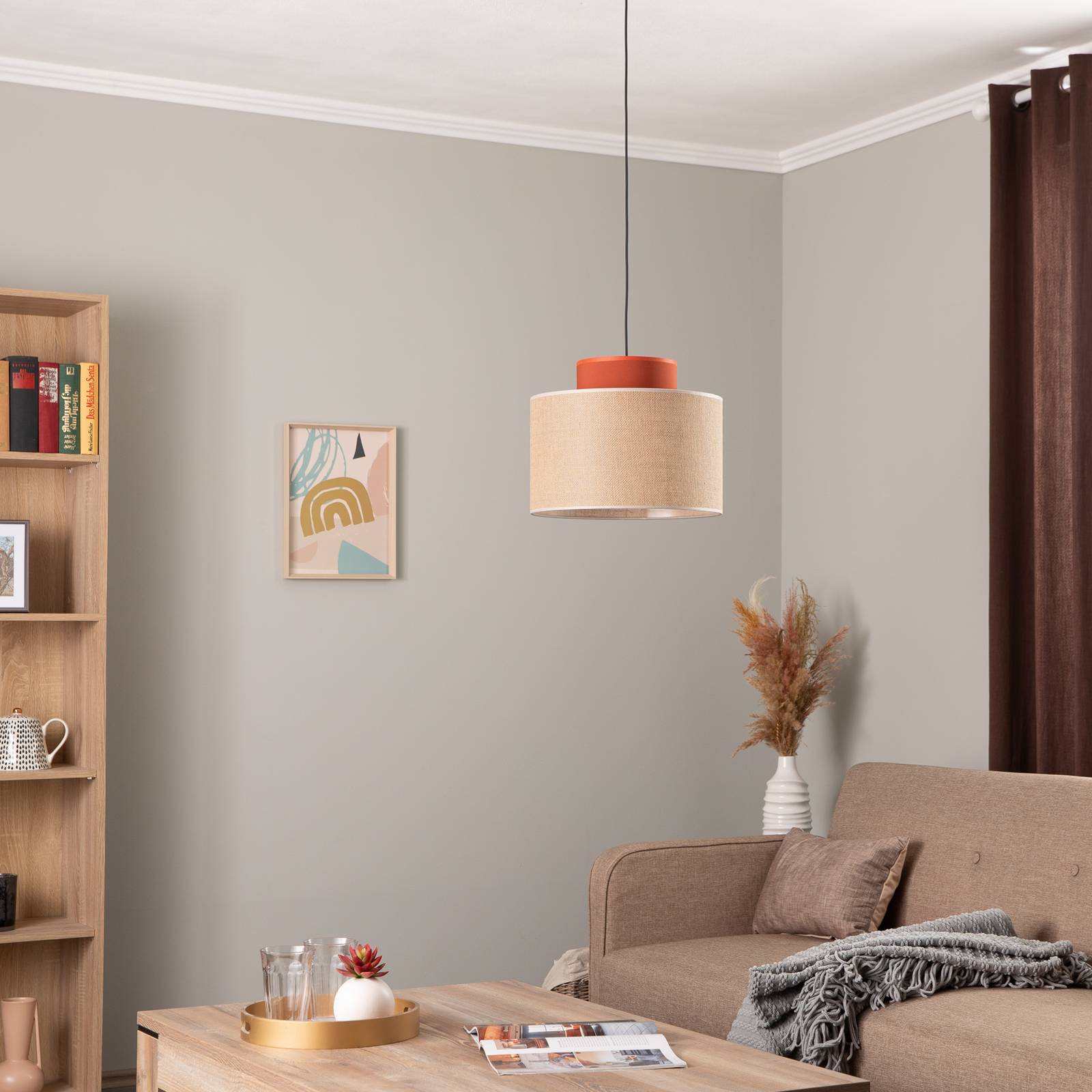 Lampa wisząca Duo, Ø 38 cm, rdzawy brąz/naturalny brąz, juta