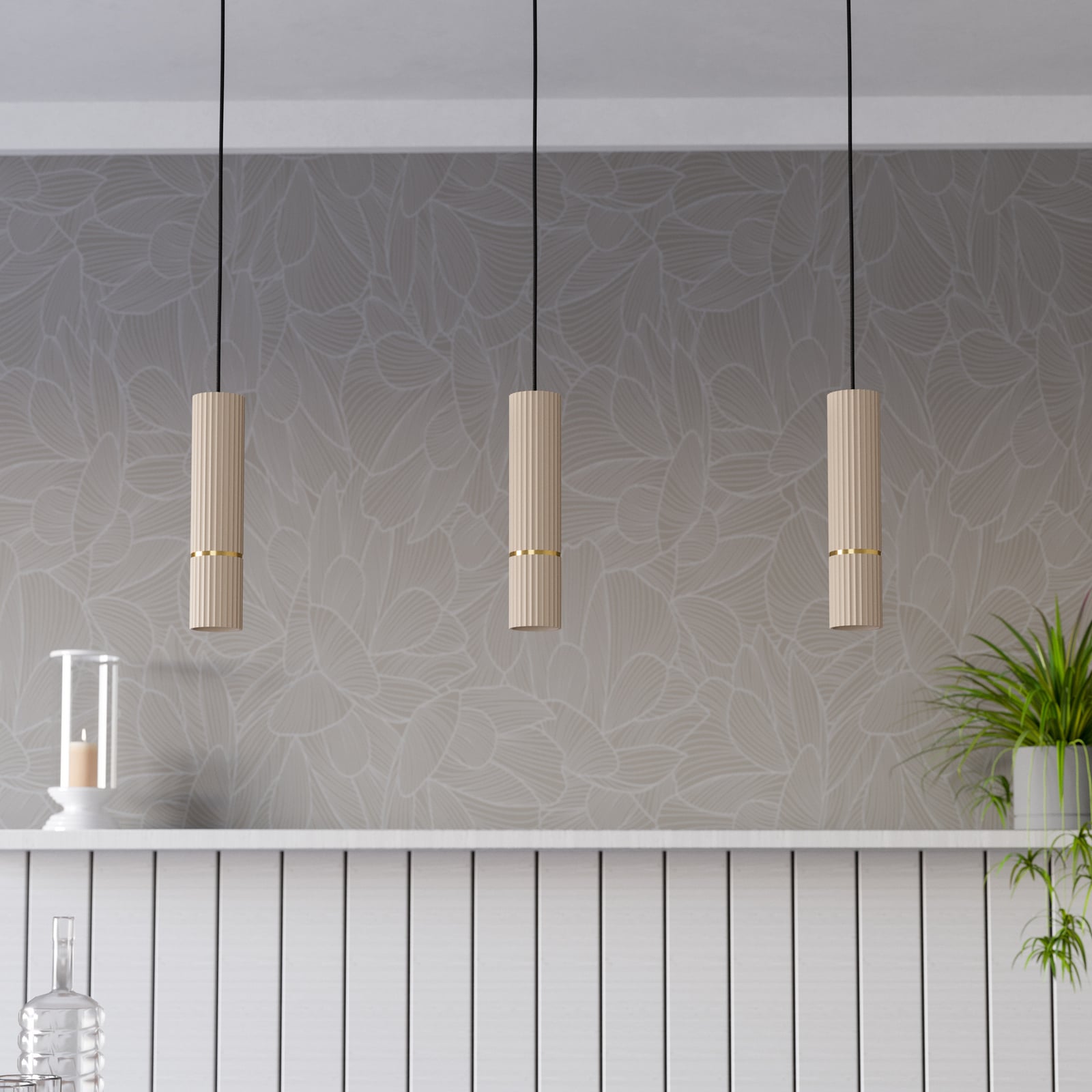 Hängeleuchte Caminia, sandfarben, Länge 77 cm, Stahl, 3-flg.