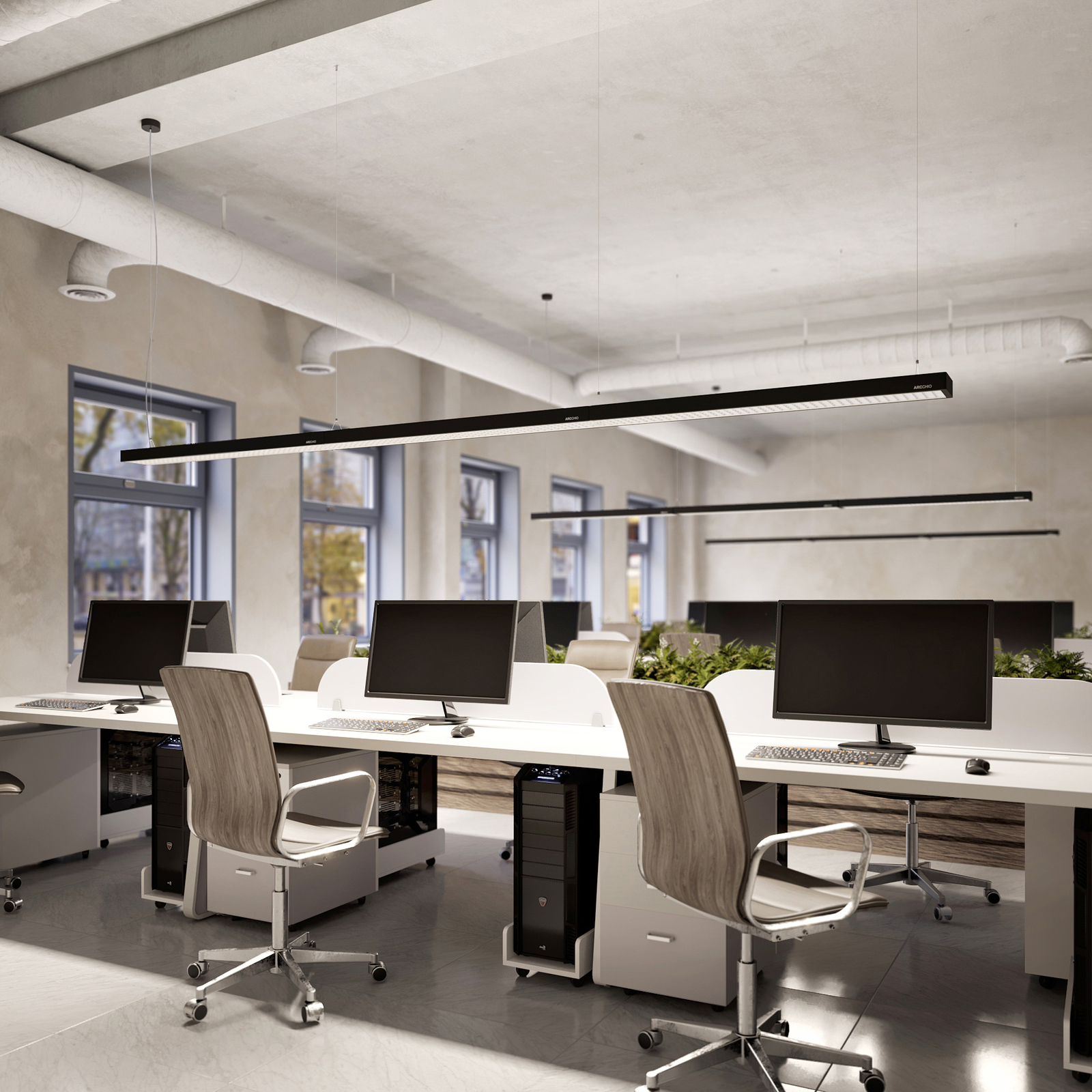 Arcchio LED office pendant light Susi, black, aluminium, DALI
