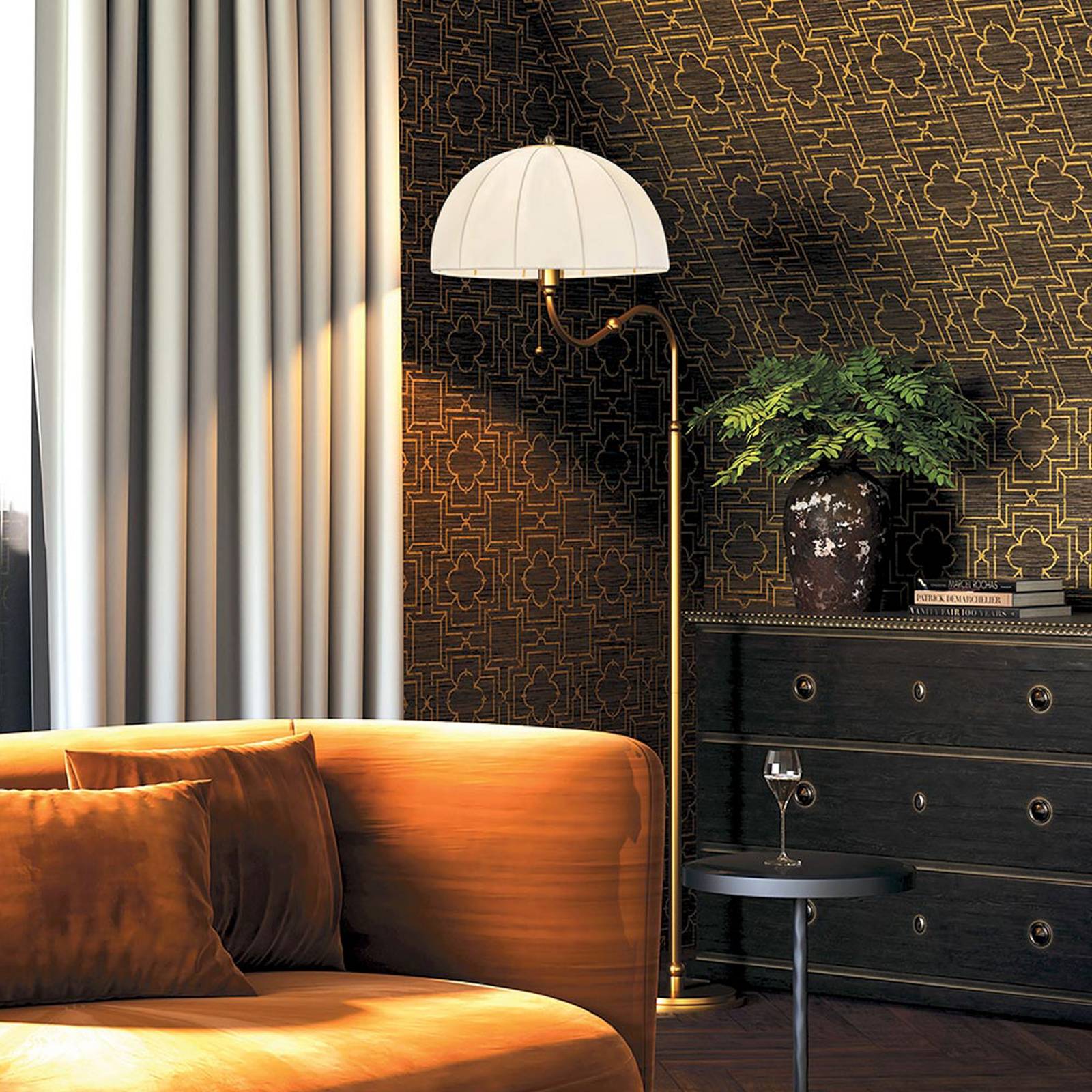 Elstead Lampe sur pied Crosby, beige/doré, hauteur 173 cm, tissu/métal