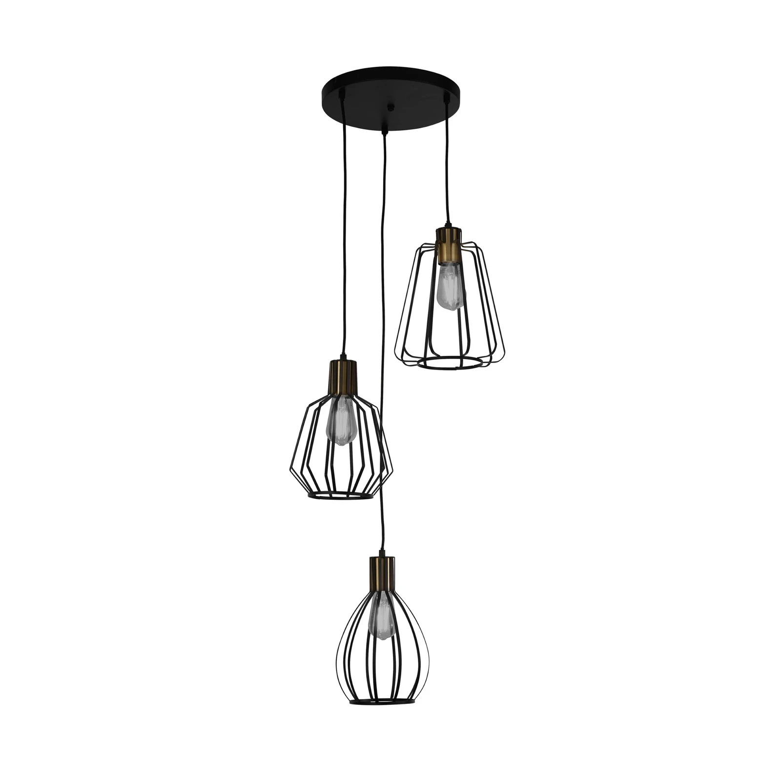 Lámpara colgante Senator, negro/color latón, Ø 45 cm, 3 luces