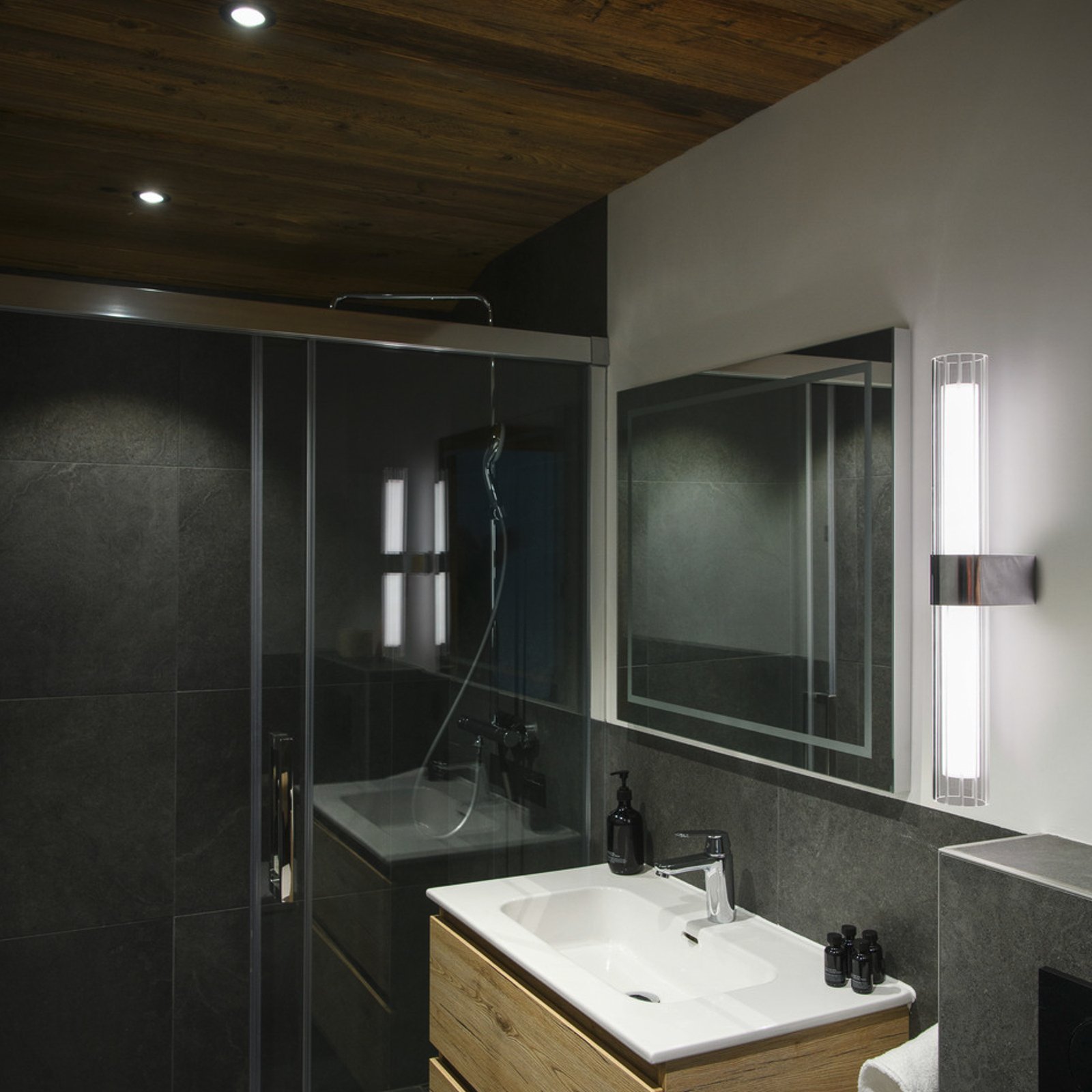 SLV LED bathroom wall lamp Lygant double, chrome, aluminium