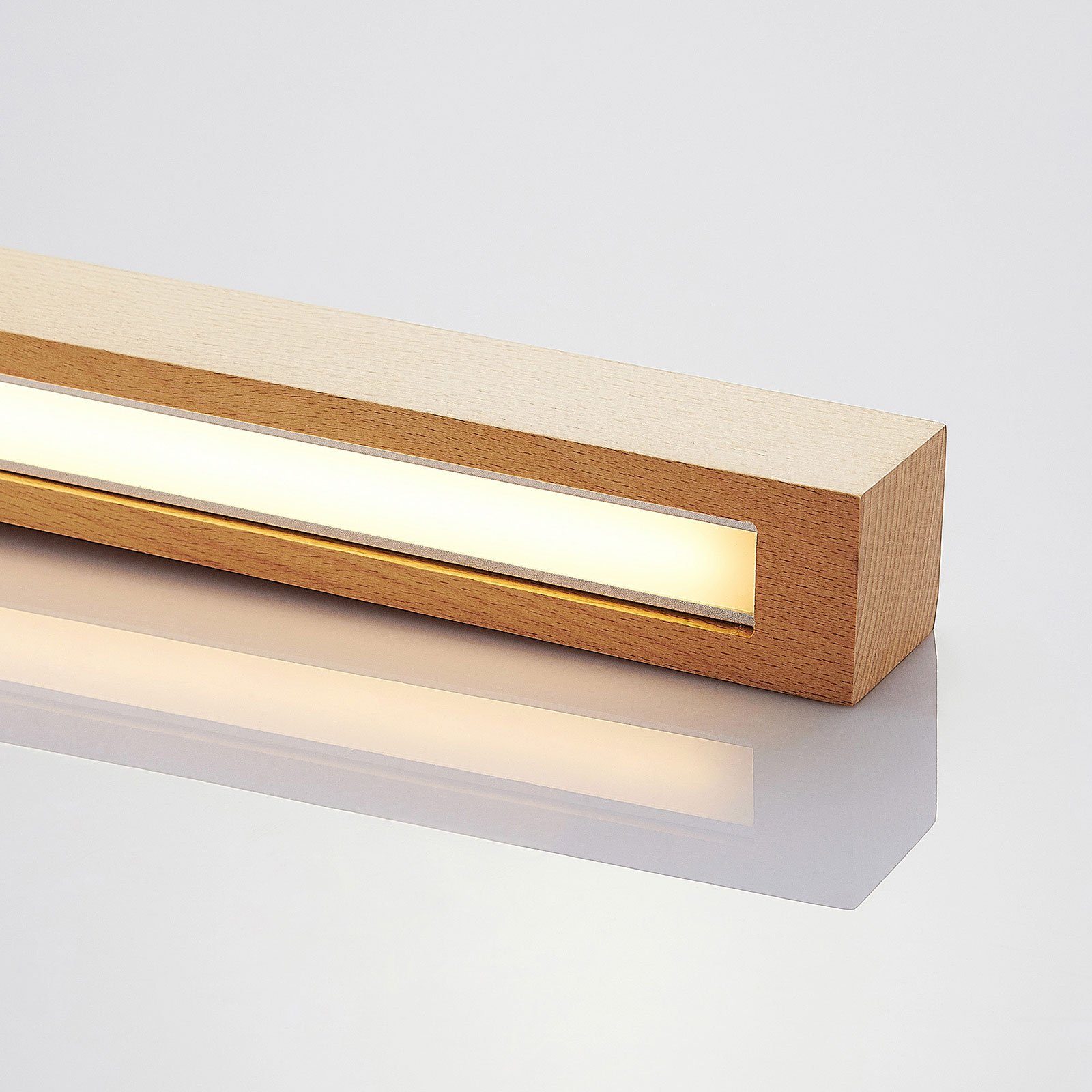 Suspension linéaire LED Pia en bois hêtre