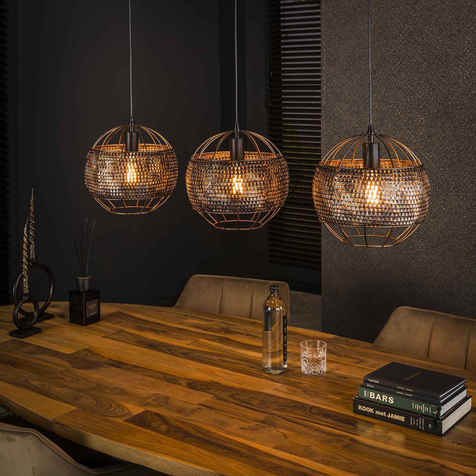 Otwarta lampa wisząca Setengah, 3-punktowa, czarno-brązowa, metalowa