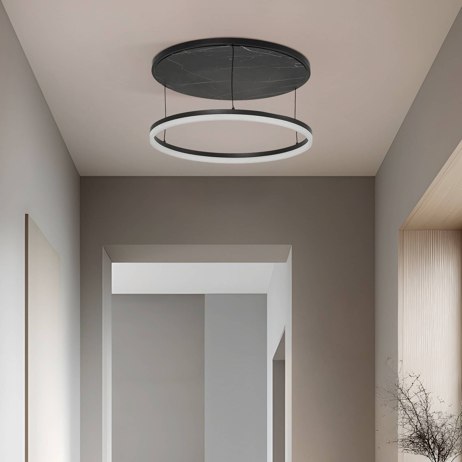 Lampa sufitowa LED Lucande Orven, czarna, Ø 50 cm, ściemniany