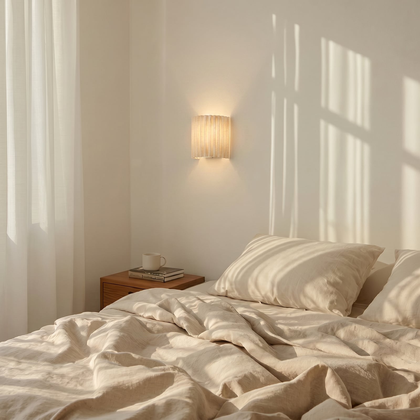 Lindby vägglampa Libbie, höjd 20 cm, linne, krämfärgad, E27