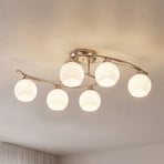 Lindby plafondlamp Svean, 6-lamps, wit, glas, lengte 75cm