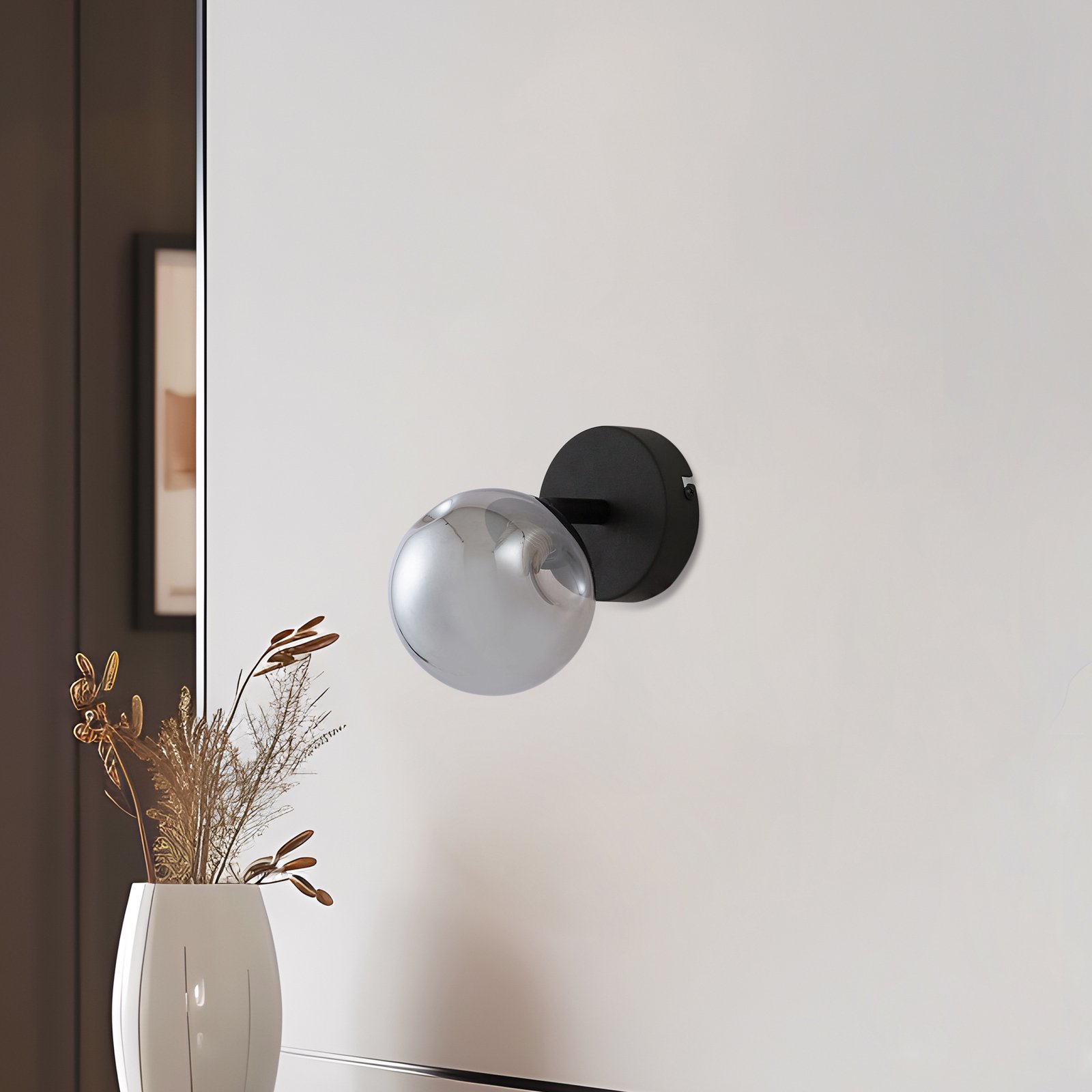 Lindby wall light Valentina, grey/black, glass, Ø 10 cm