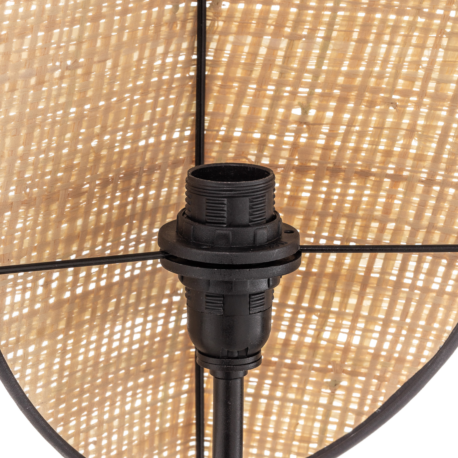 Vene wall lamp, black/rattan, two-bulb