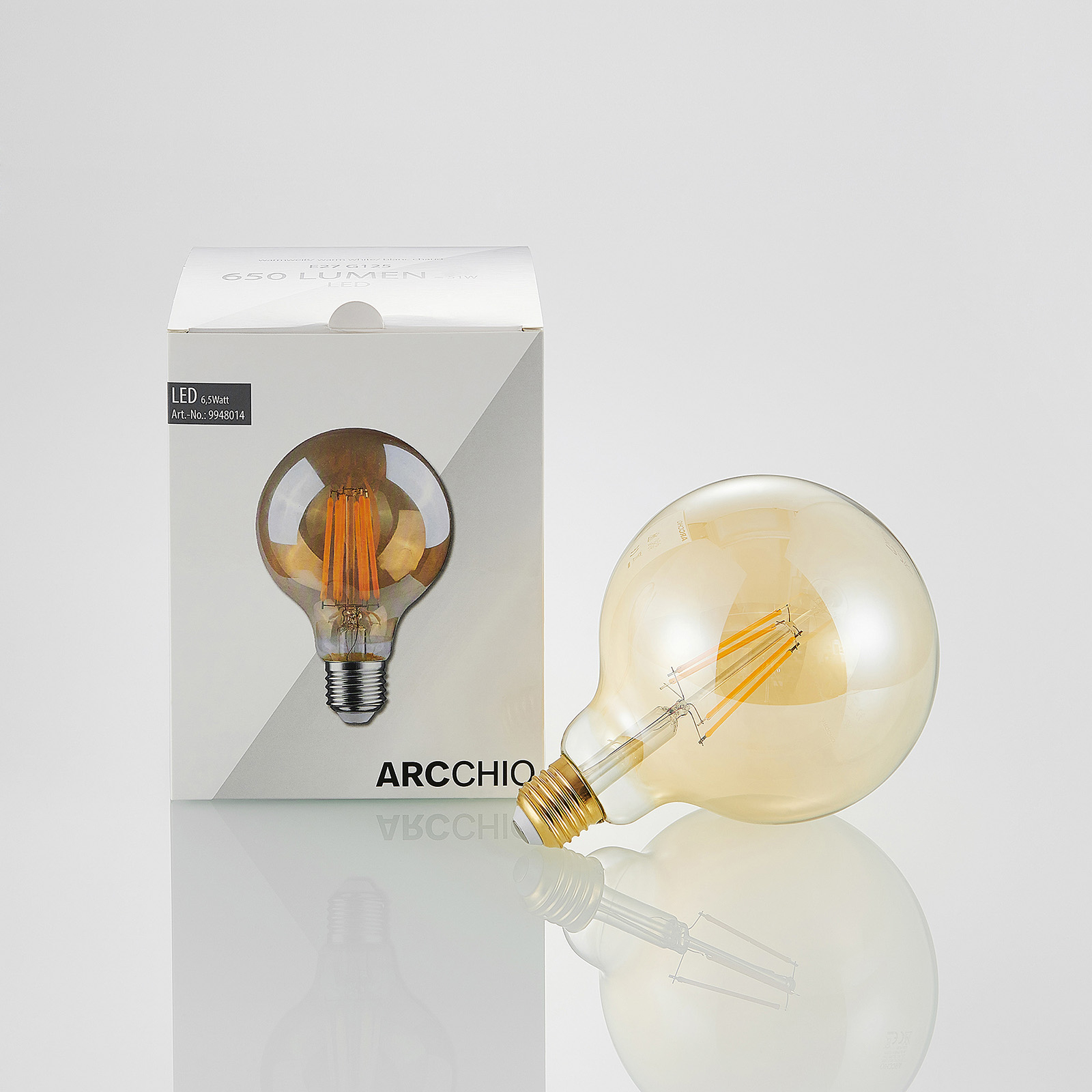 LED-Lampe E27 G125 6,5W 2.500K amber 3-Step-Dimmer