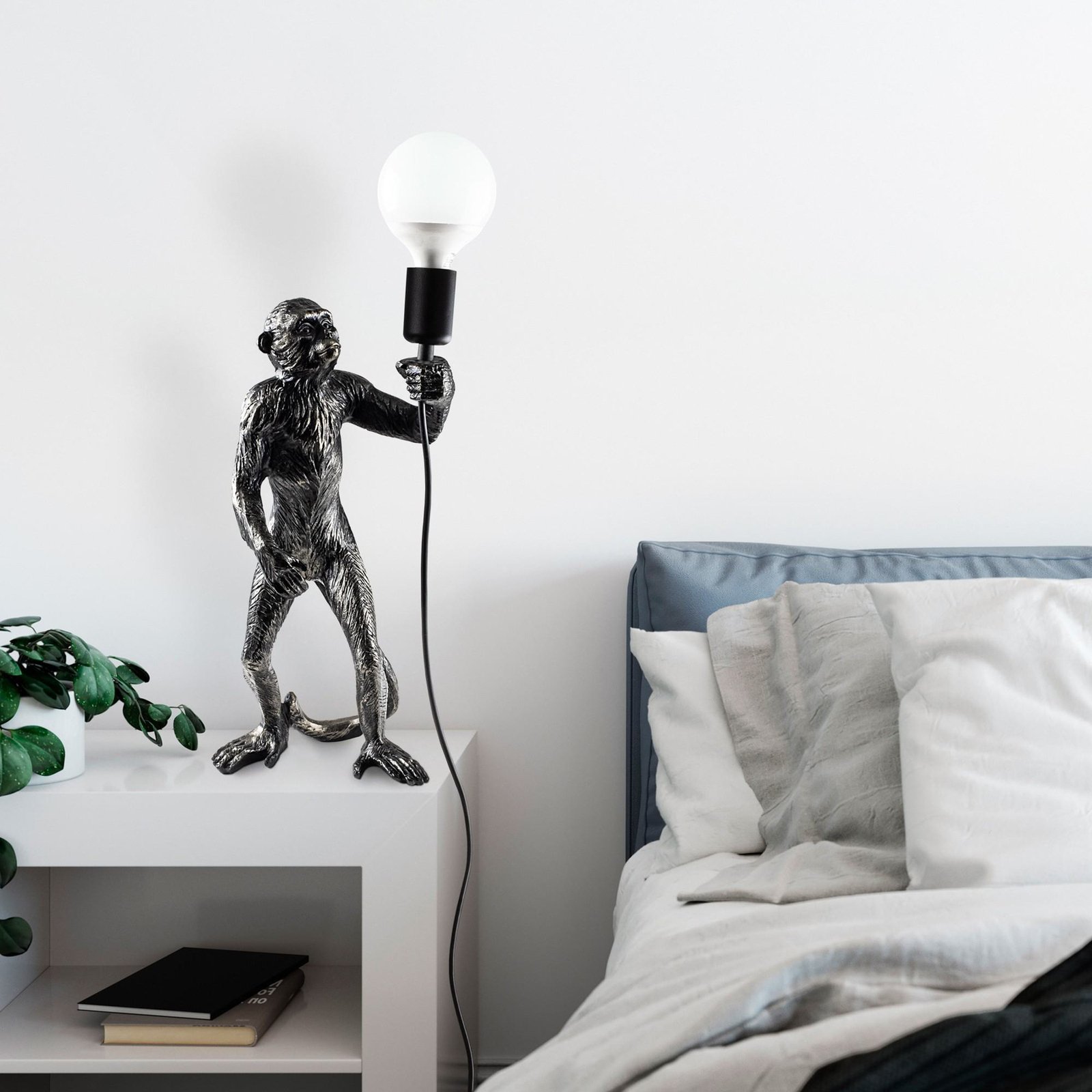 Singe table lamp, black, polyester, height 46 cm, monkey figure