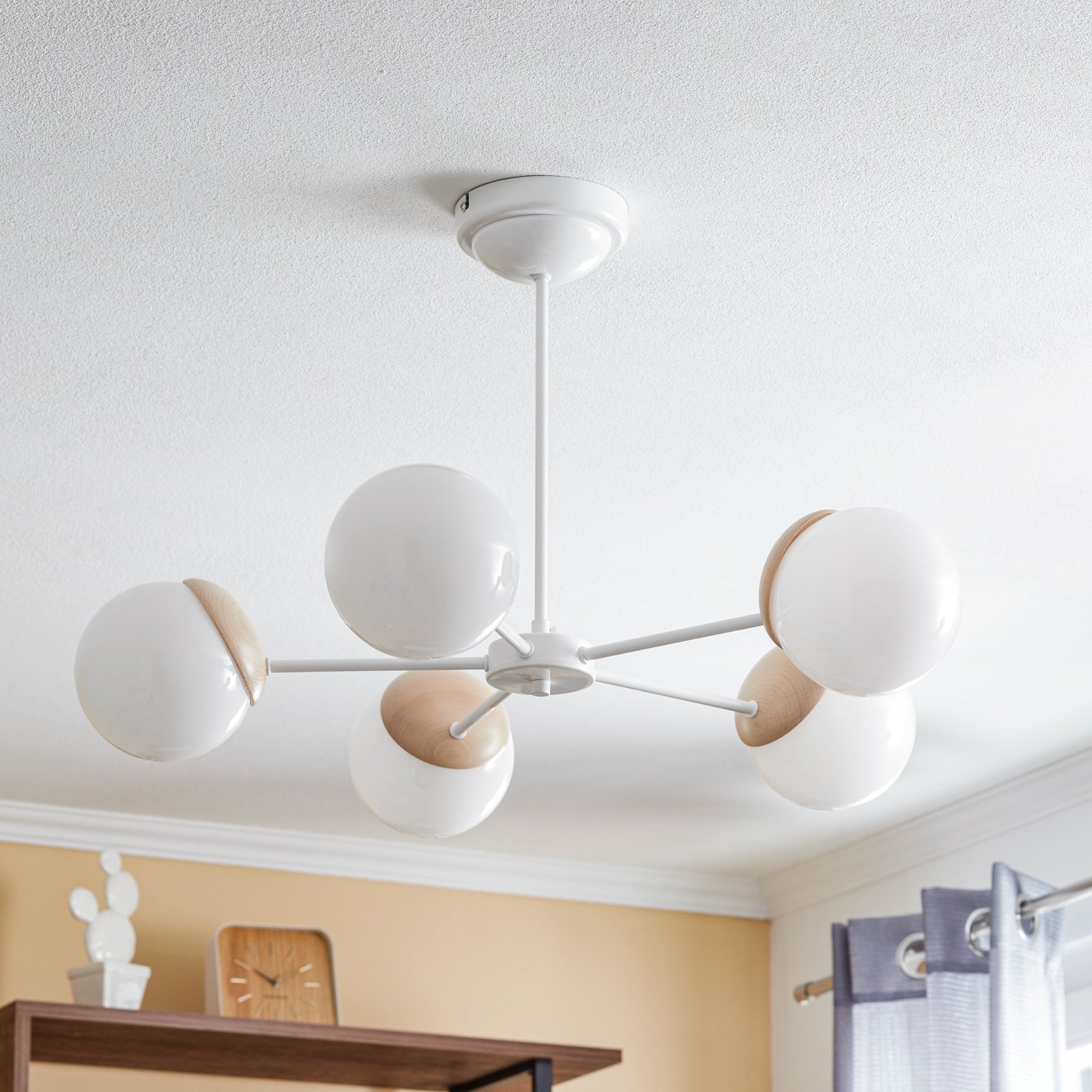 Sfera ceiling light 5-bulb semi-flush glass/wood