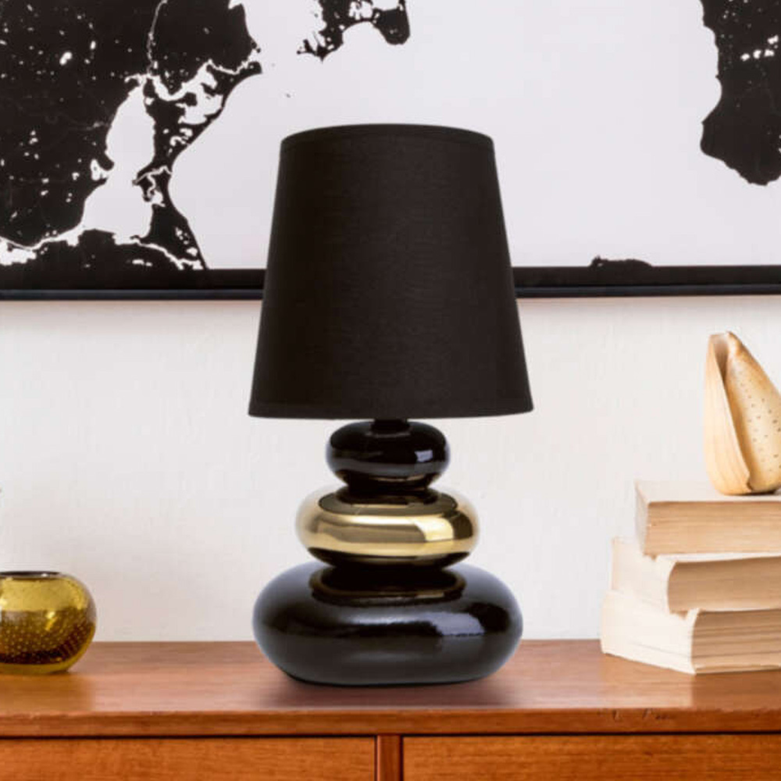 Stoney table lamp, ceramic base, fabric lampshade