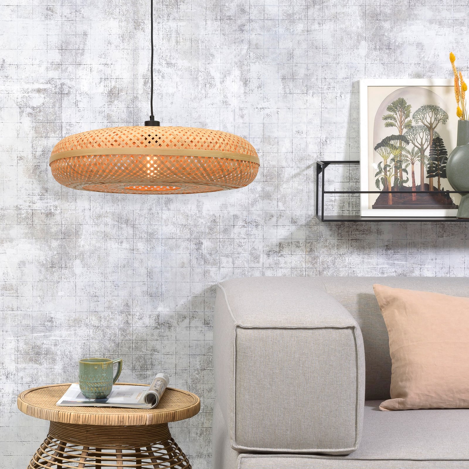 GOOD & MOJO Candeeiro suspenso Palawan, natural, Ø 60 cm, bambu, E27 GOOD & MOJO Candeeiro suspenso Palawan, natural, Ø 60 cm, bambu, E27