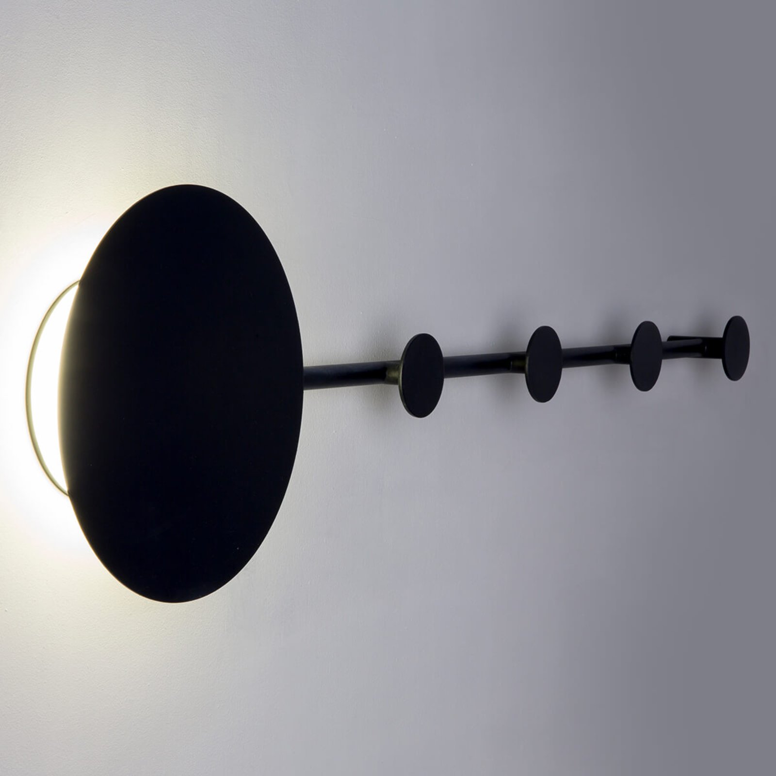 FARO BARCELONA Black Han LED wall light with functional coat rack, for Hallway, metal, PMMA, 6 W, energy efficiency: A++, W: 101 cm, H: 25 cm
