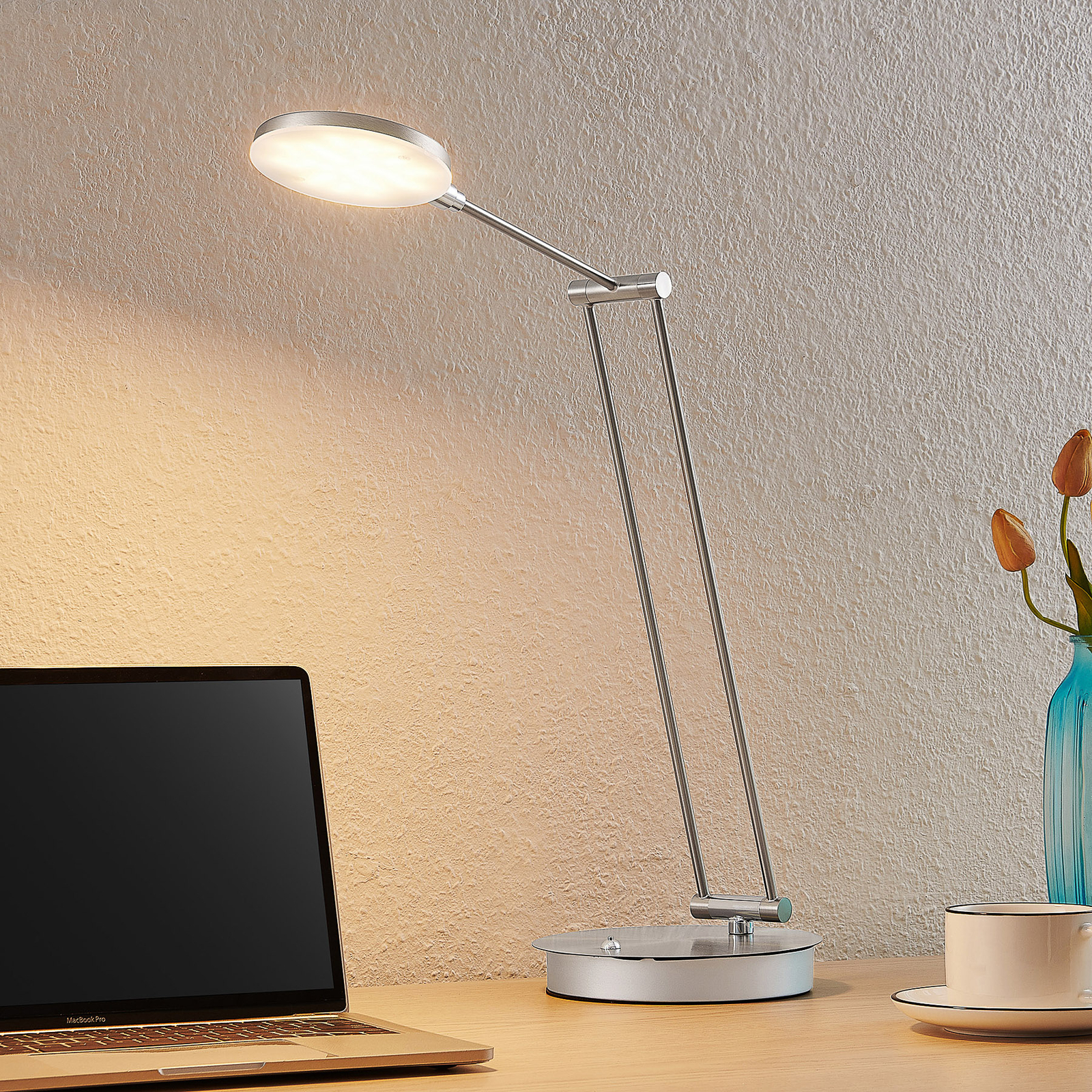 Lucande Ensley lámpara de mesa LED, níquel