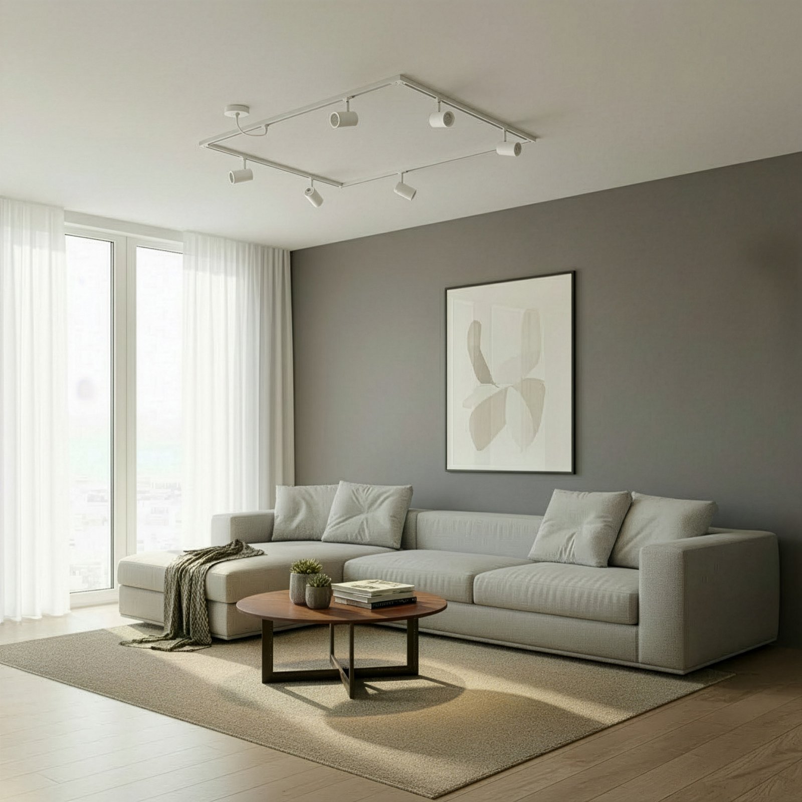 Sistem de șine Lindby Linaro, GU10, 6 becuri, alb, formă O