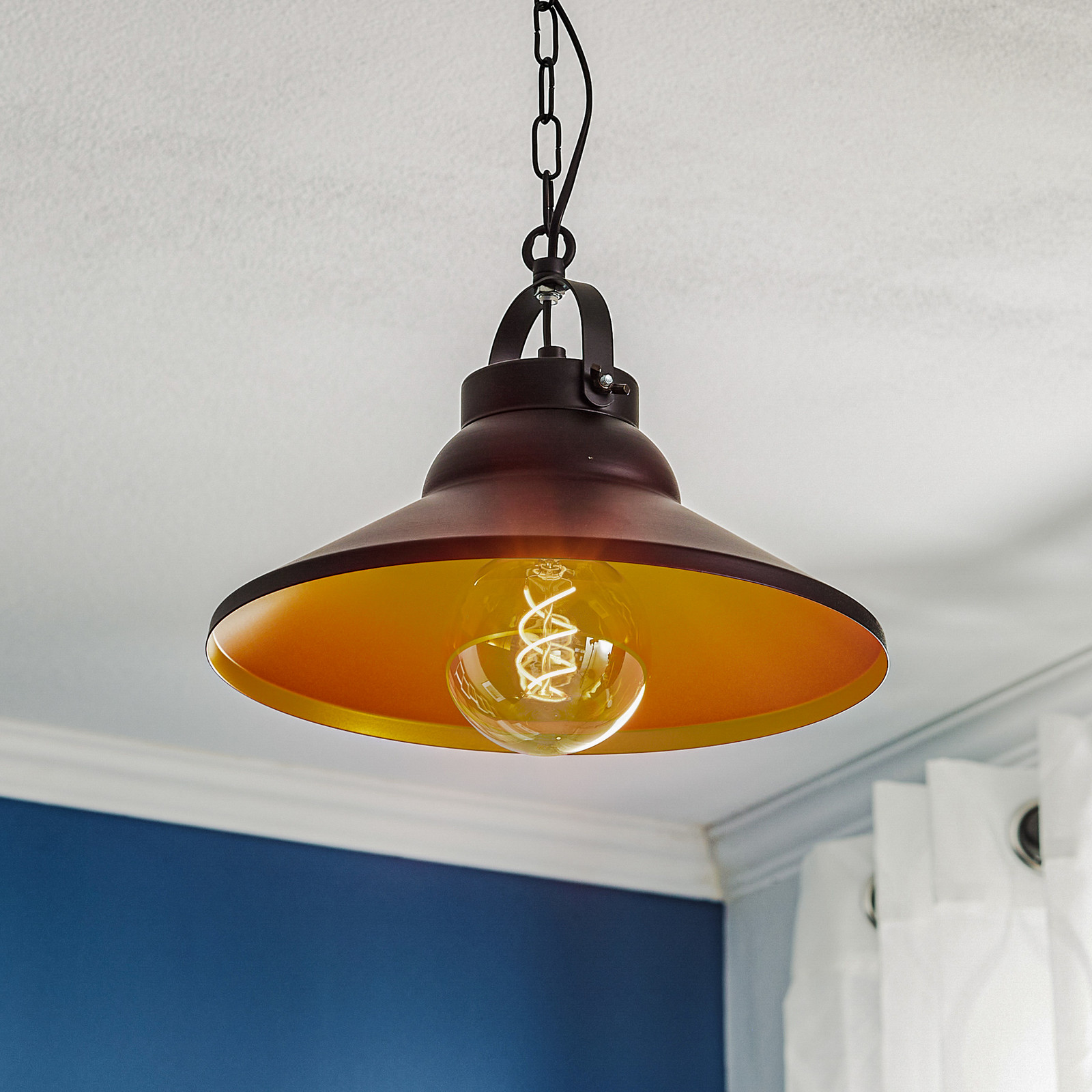 Luminex Lampă suspendată Taft cu abajur negru și auriu - Camera de zi / sufragerie - Design industrial - negru auriu - Metal