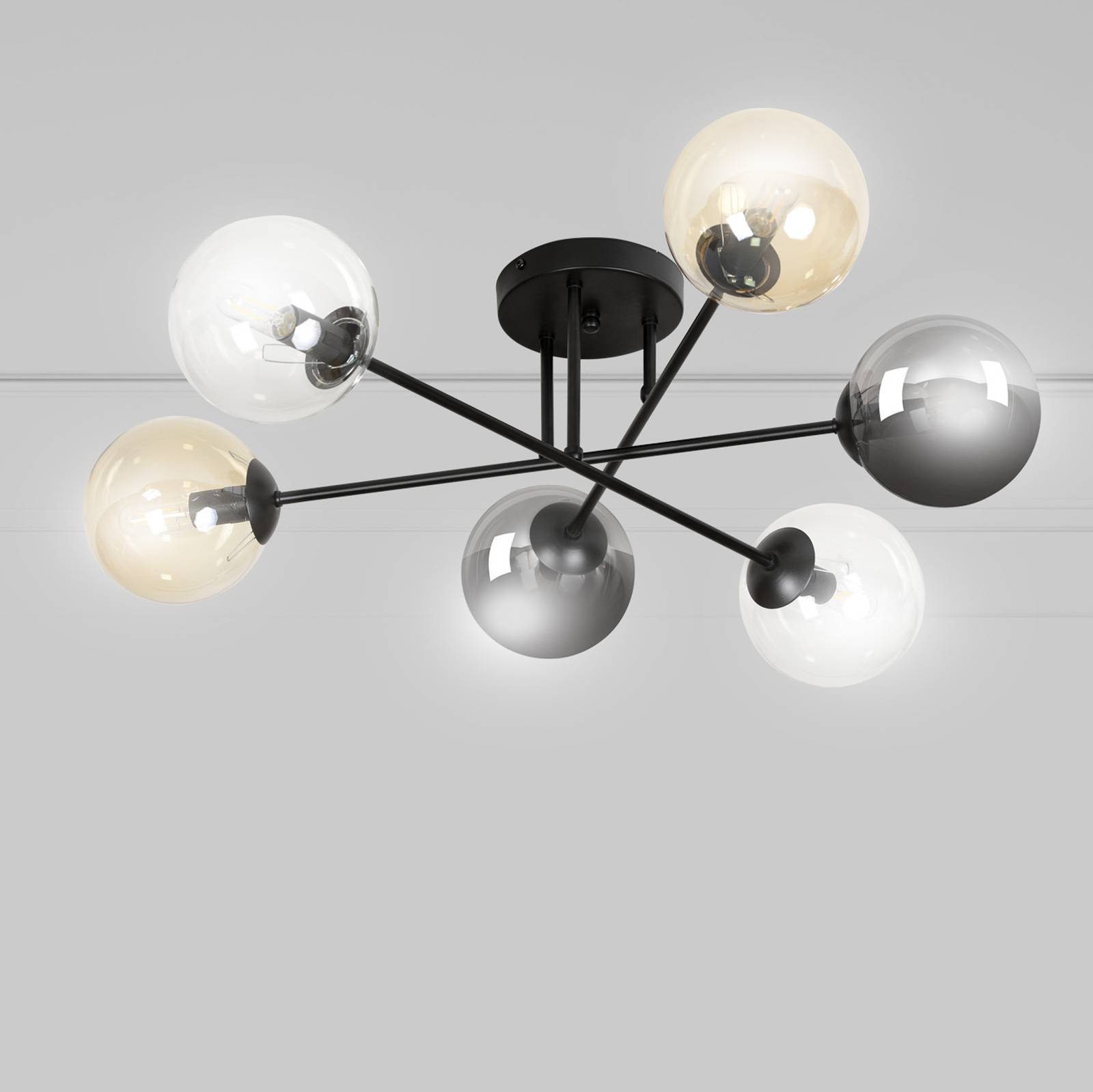 Lampa sufitowa Glassy 6-pkt. prosta grafitowa