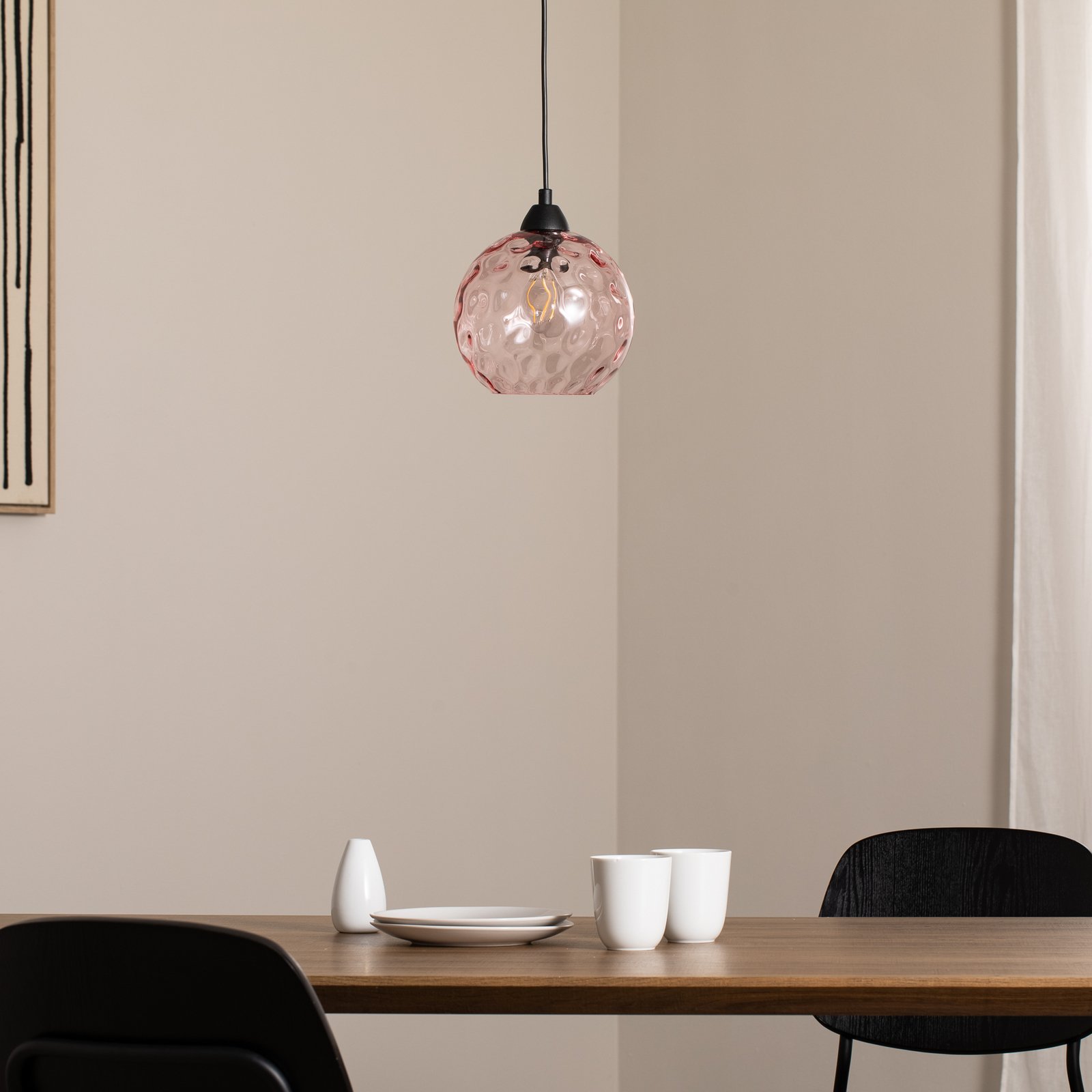 Benek pendant light, pink, glass, Ø 20 cm, E27