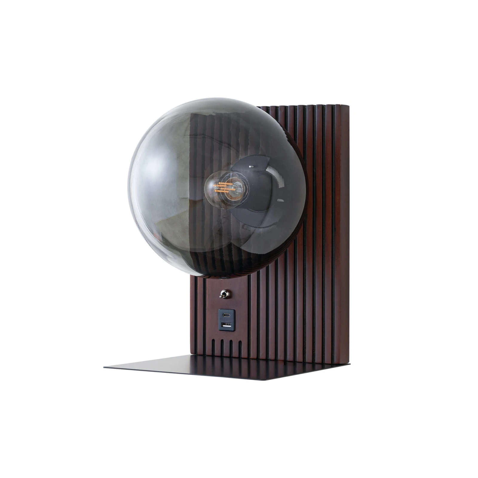 Applique murale Lucande Veloura, hauteur 30 cm, verre, bois, USB