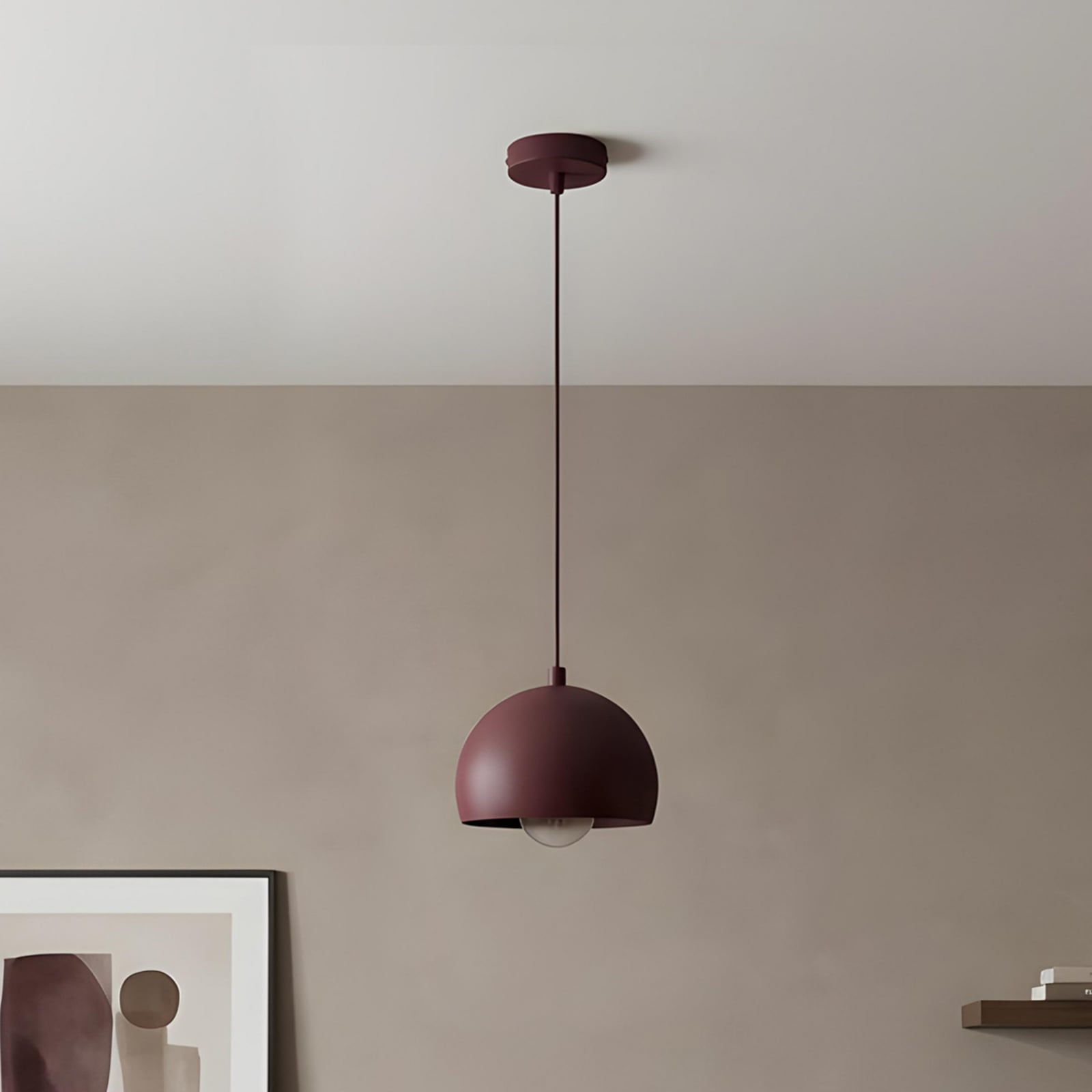 Sool hanging light, dark red, Ø 15 cm, 1-bulb, metal, E27