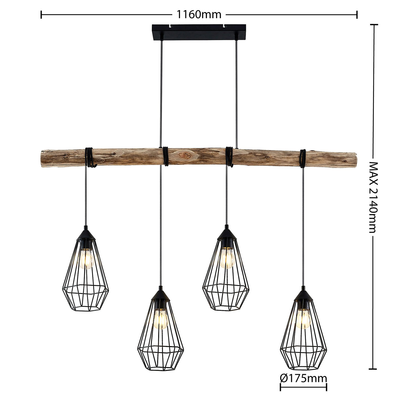 Eldarion 4 Pendant Black/Wood - Lindby