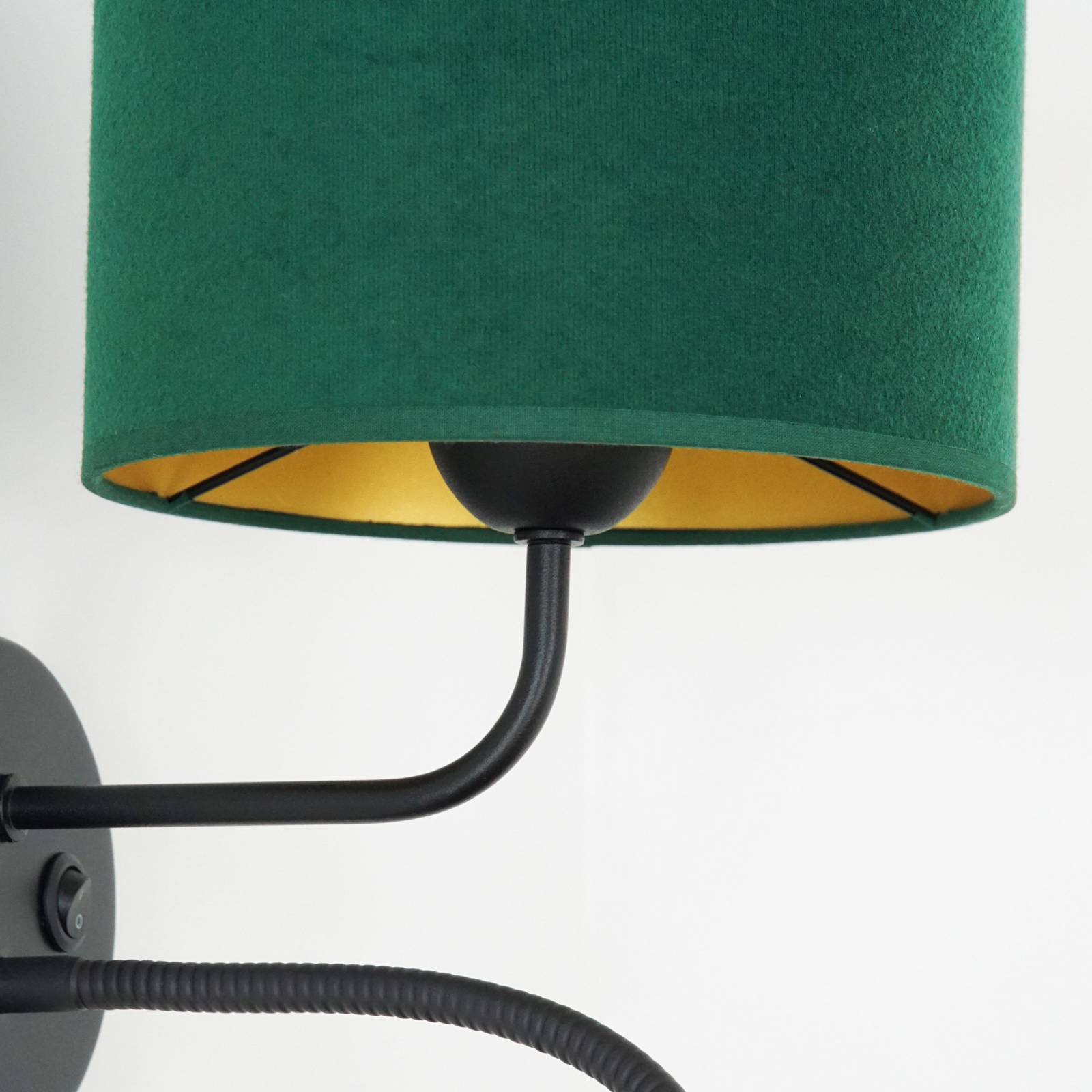 Kinkiet Roller, aksamitny ciemnozielony, czarny, z lampką do czytania