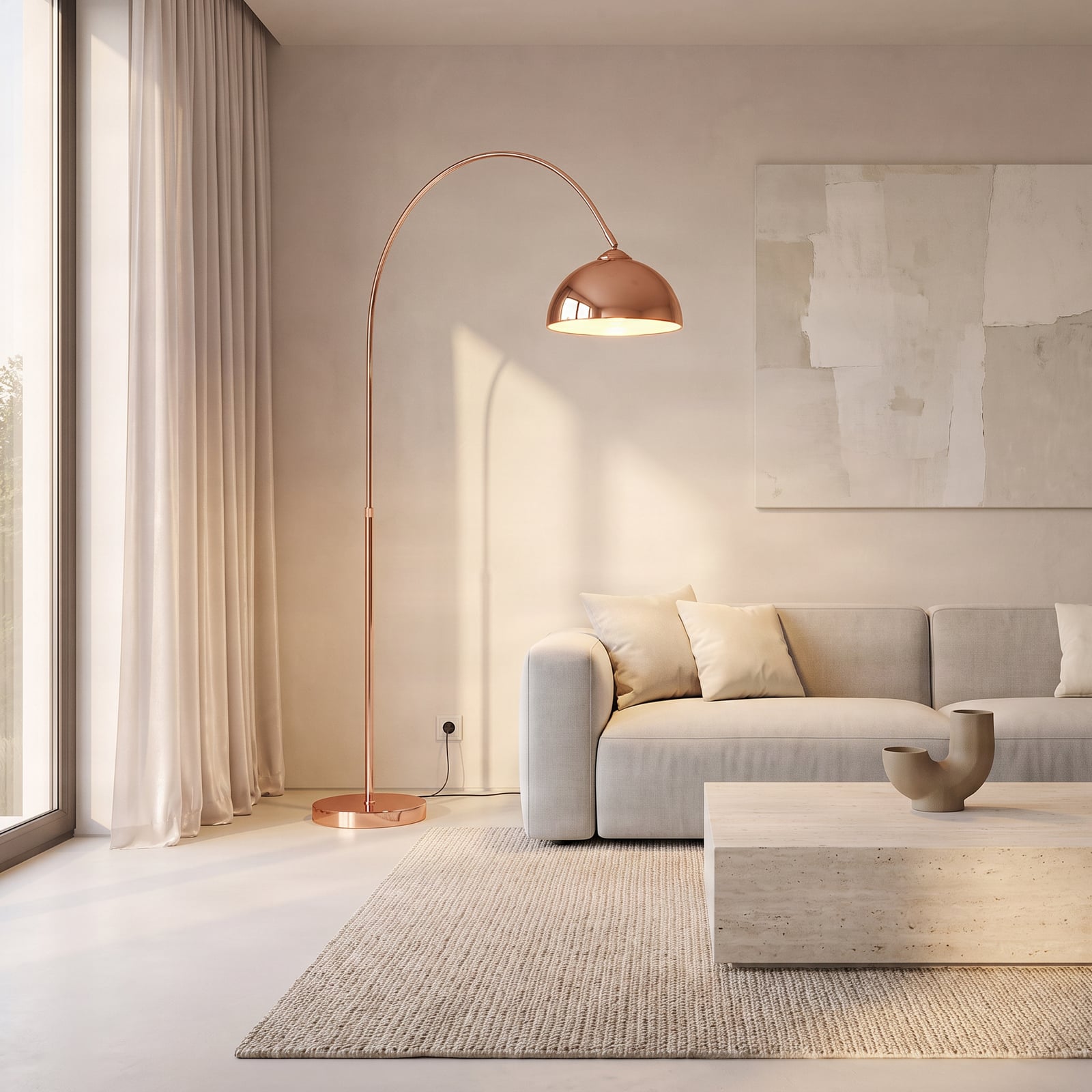 Lindby lampada ad arco Lennart, rame, regolabile in altezza, E27