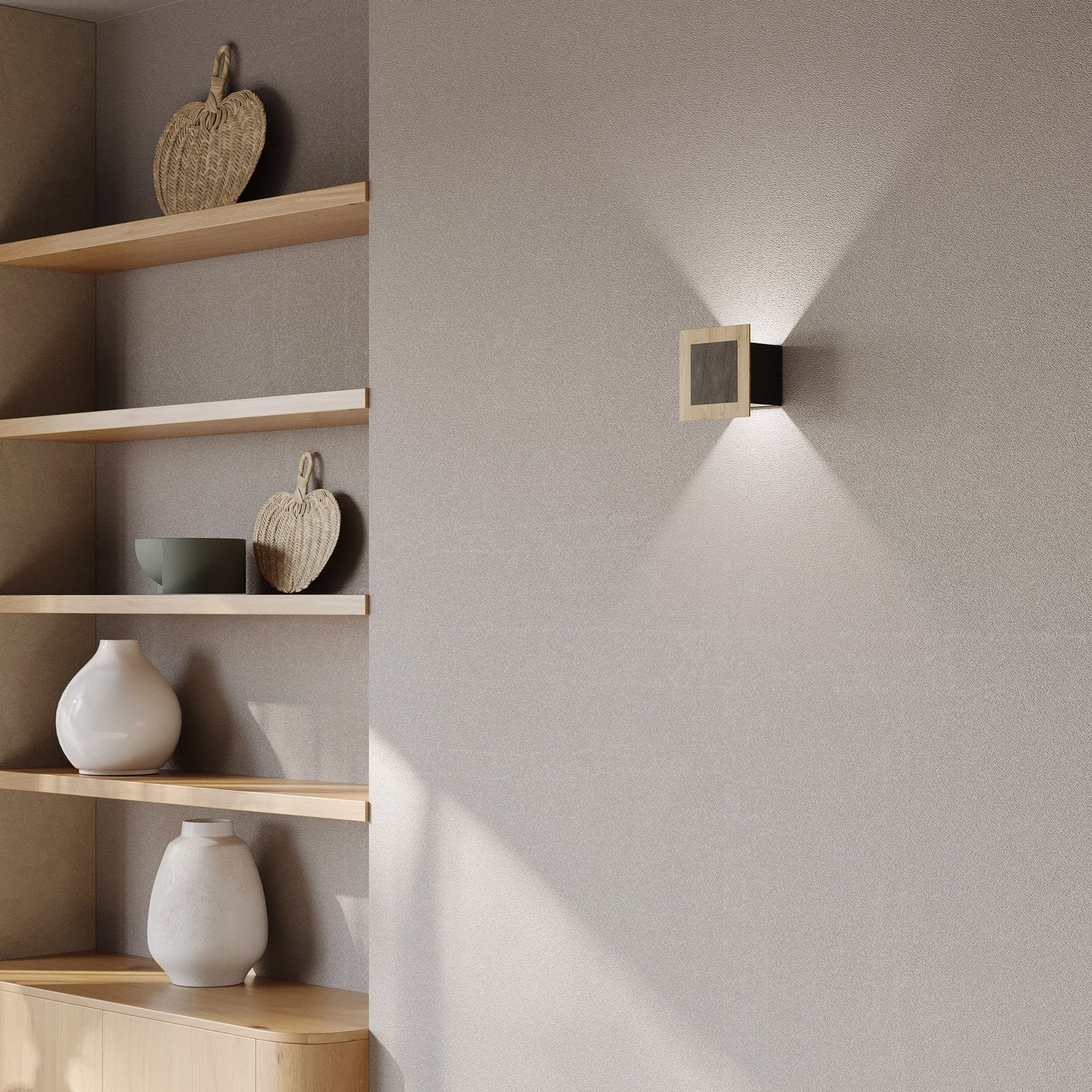 LED nástenné svetlo Chile S, dub/granit, výška 15 cm, stmievateľné LED nástenné svetlo Chile S, dub/granit, výška 15 cm, stmievateľné