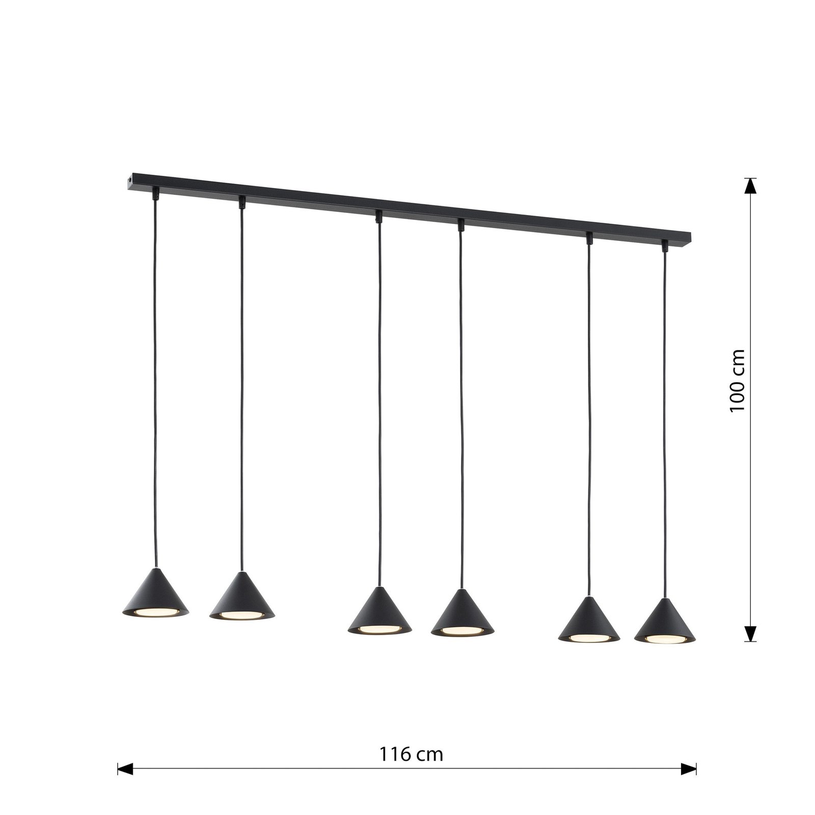 Elit pendant light, 6-bulb, black, metal
