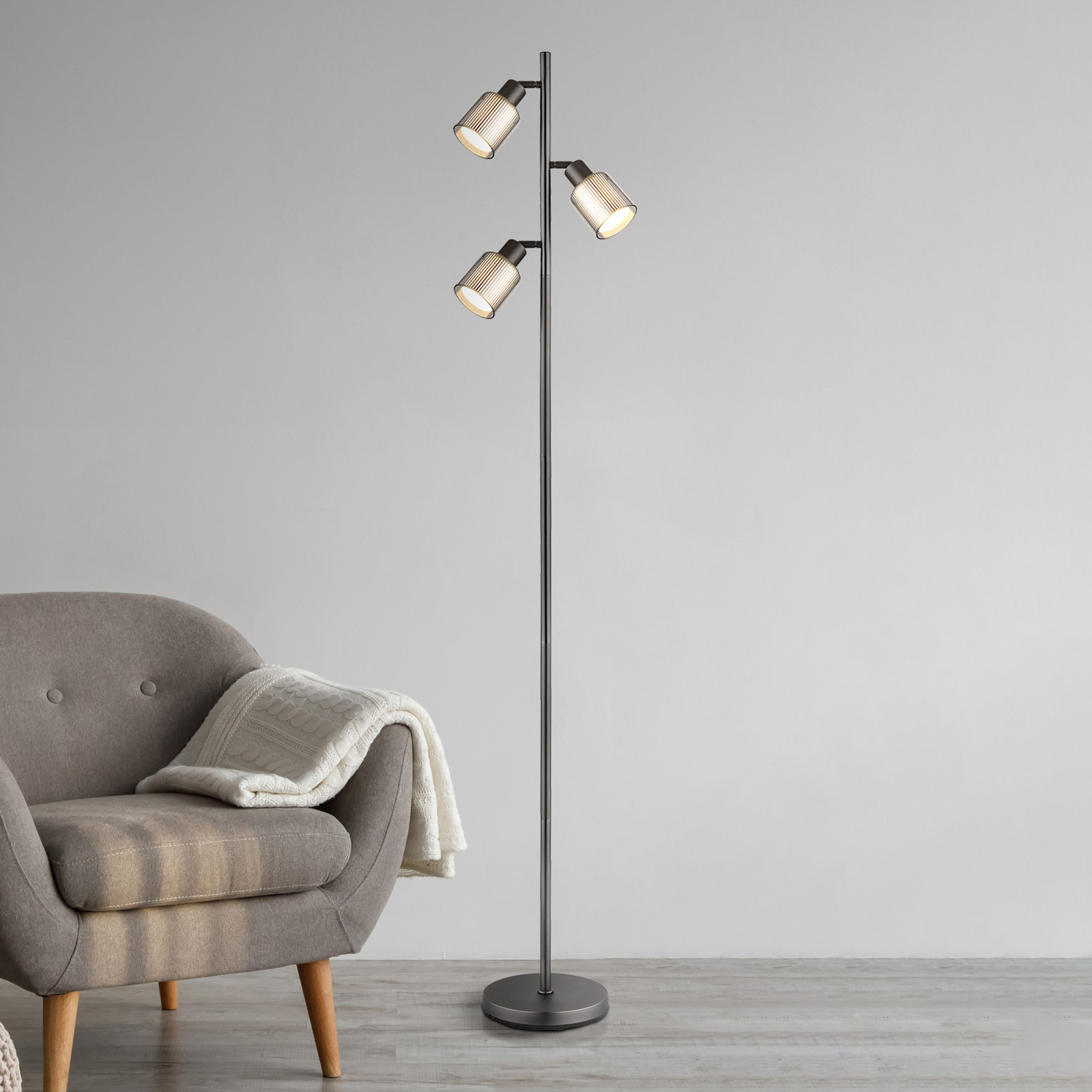 Globo Lampadar Villegas negru/gri sticlă 161 cm 3 becuri E14 - Camera de zi / sufragerie - negru gri