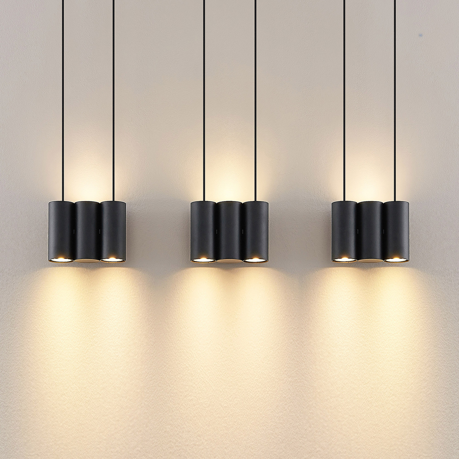 Lucande Cesur hanglamp, 9-lamps, zwart