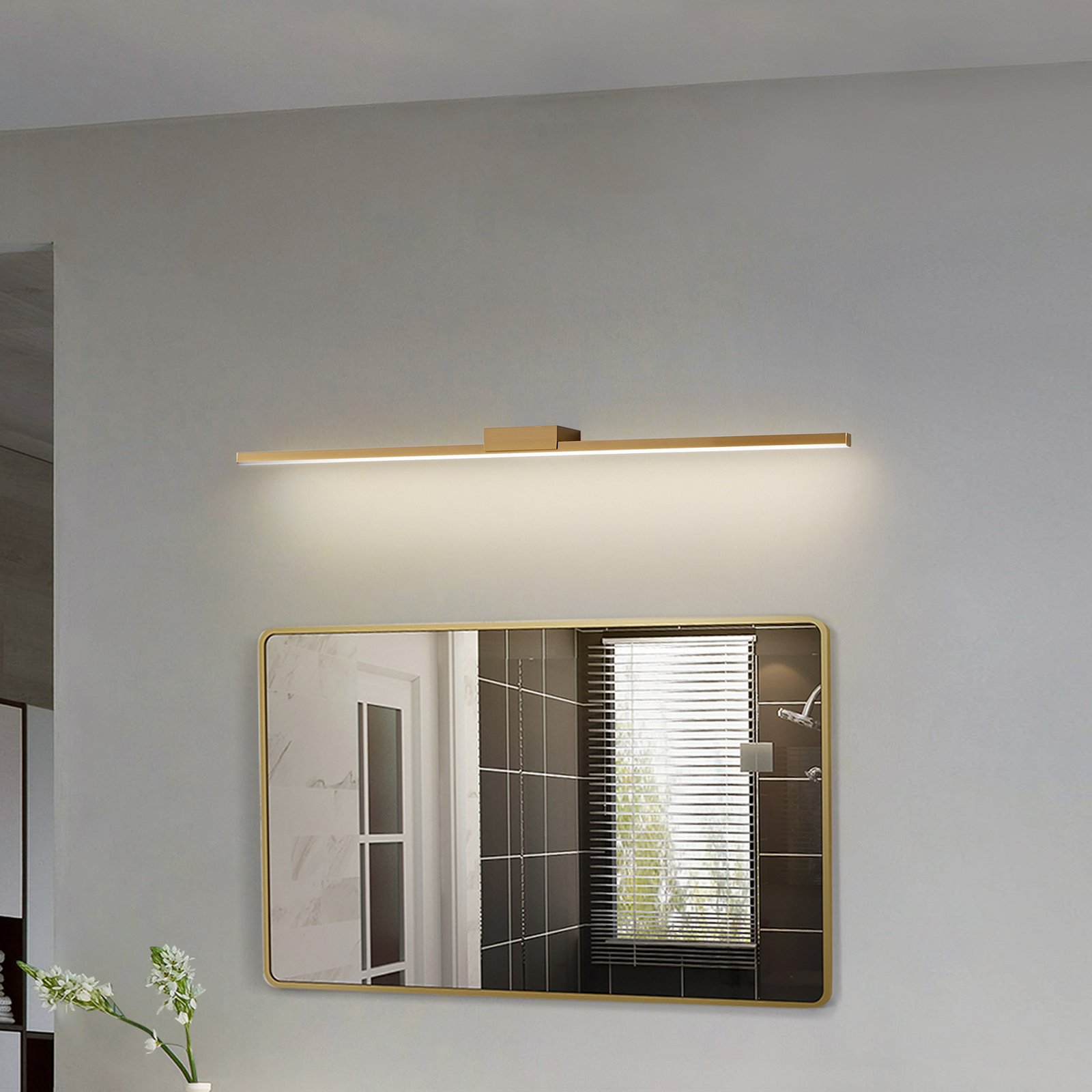 Lucande LED mirror lamp Kivana, copper, metal, 90 cm, IP44