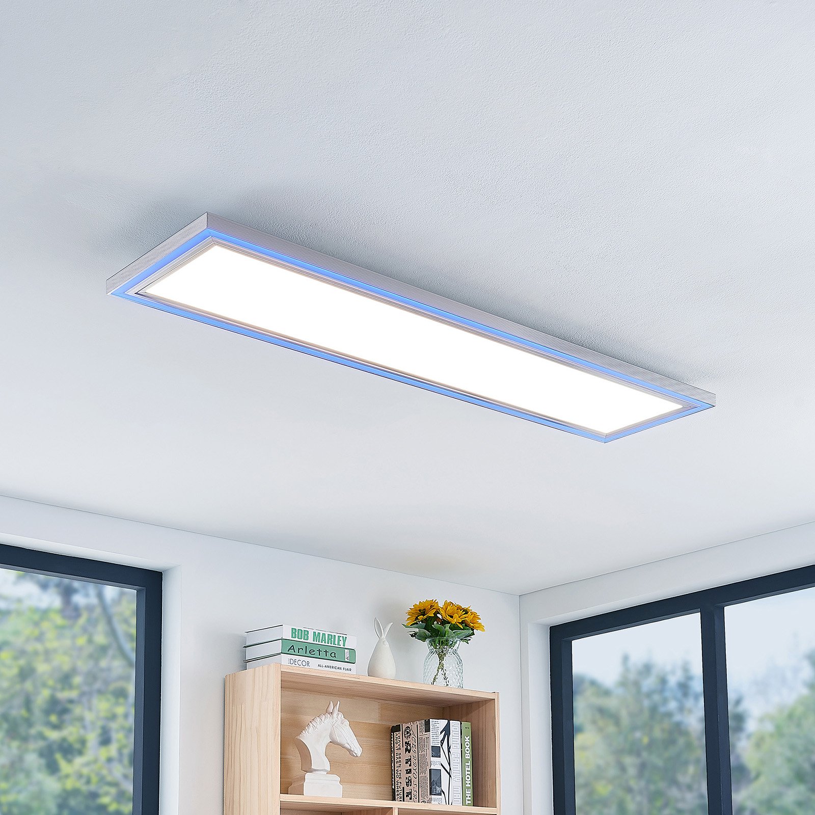 Lynn LED ceiling light, CCT+RGB, angular, 120x30cm, Lampenwelt.com, for Living / Dining Room, aluminium, plastic, 56.1 W, energy efficiency: A+, L: 120 cm, W: 30 cm, H: 5.2 cm