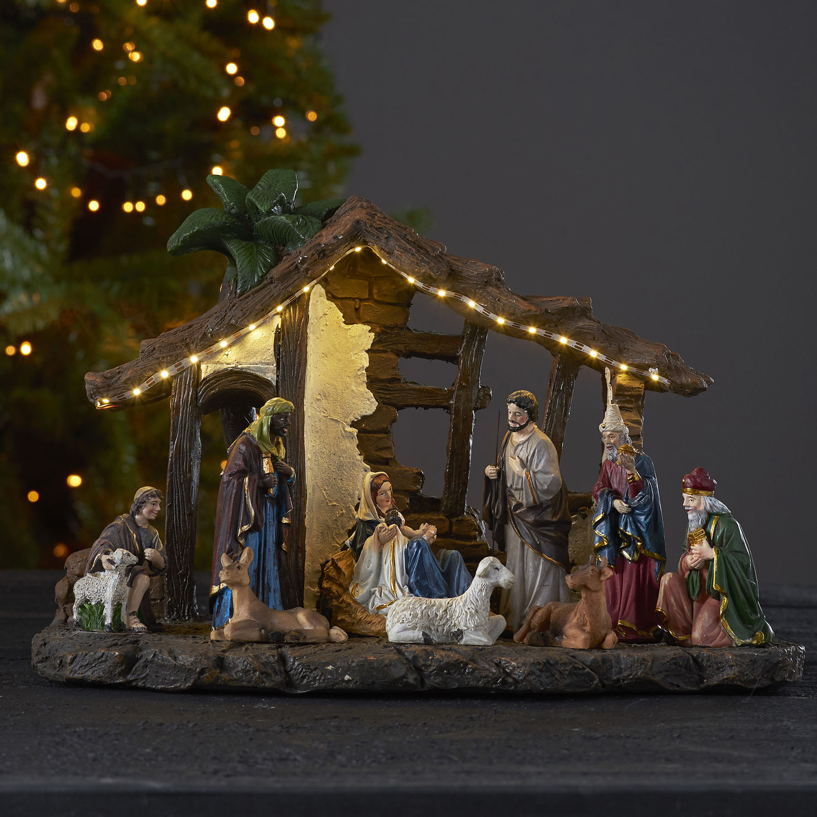 Nativity LED decorative light, battery, 37 cm