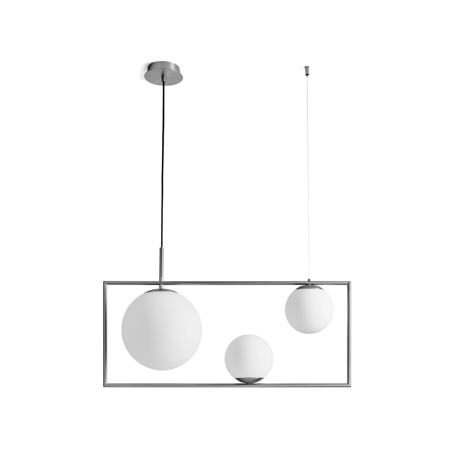 Suspension Buble, couleur acier, 3 lampes, verre