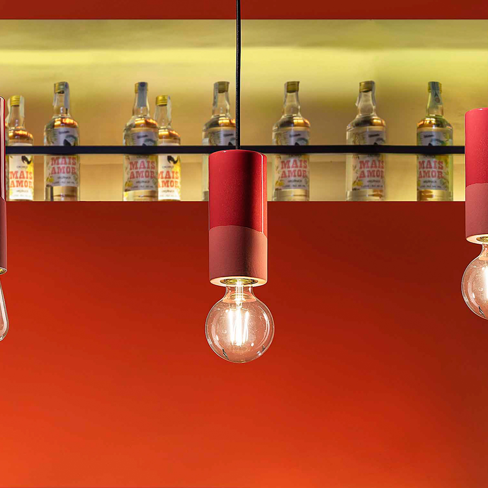 PI pendant light, cylindrical, Ø 8 cm, red