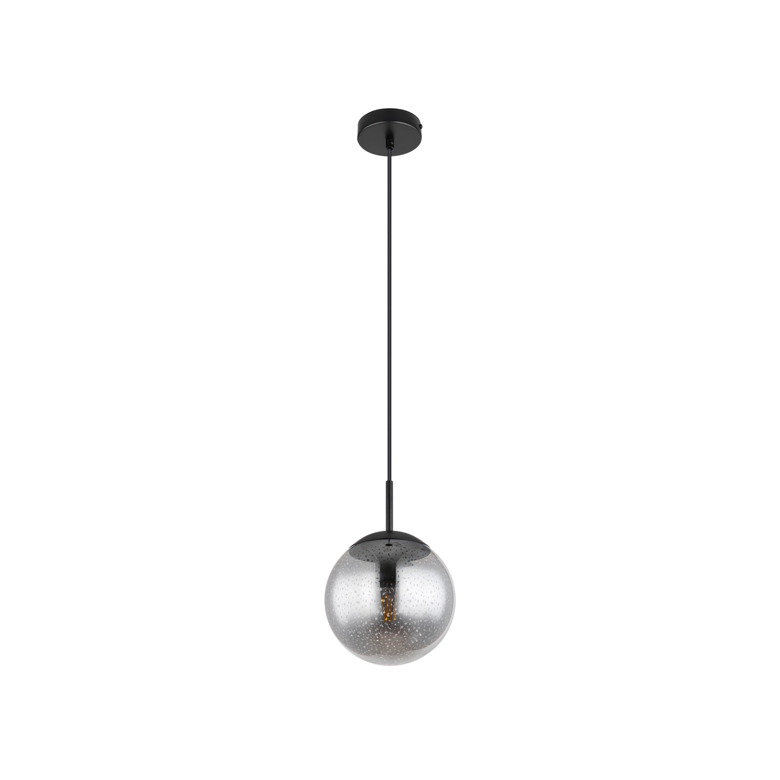 Lámpara colgante Samos, Ø 20 cm, gris ahumado/negro, cristal
