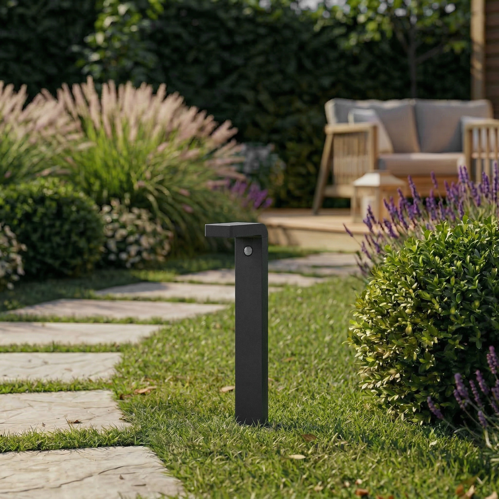 Candeeiro de caminho LED Prios Aurino, preta, 75 cm, sensor