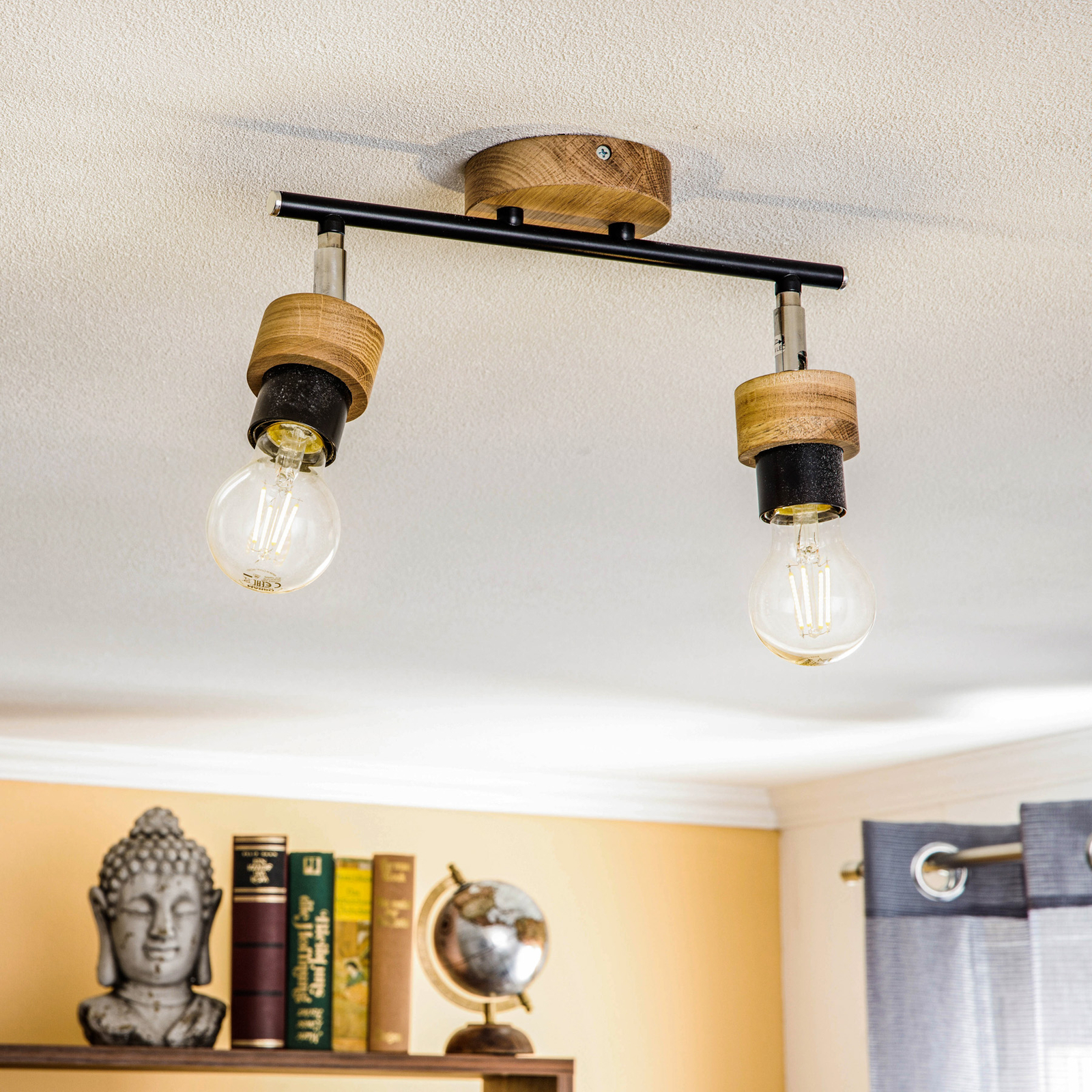 Envolight Conico ceiling lamp, oiled oak, 2-bulb