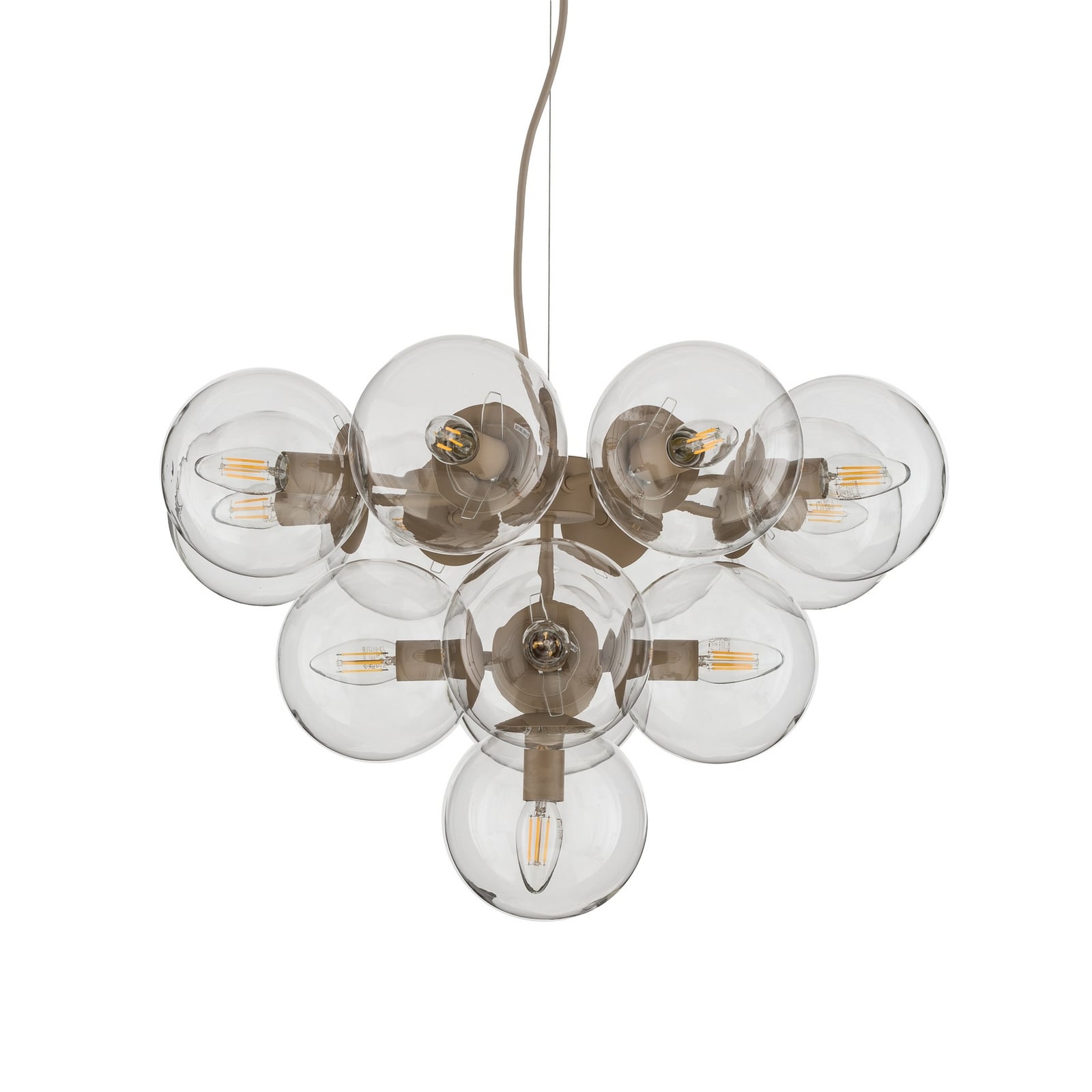 Lampada a sospensione Zumba, grigio-beige/trasparente, a 13 luci, in vetro Lampada a sospensione Zumba, grigio-beige/trasparente, a 13 luci, in vetro