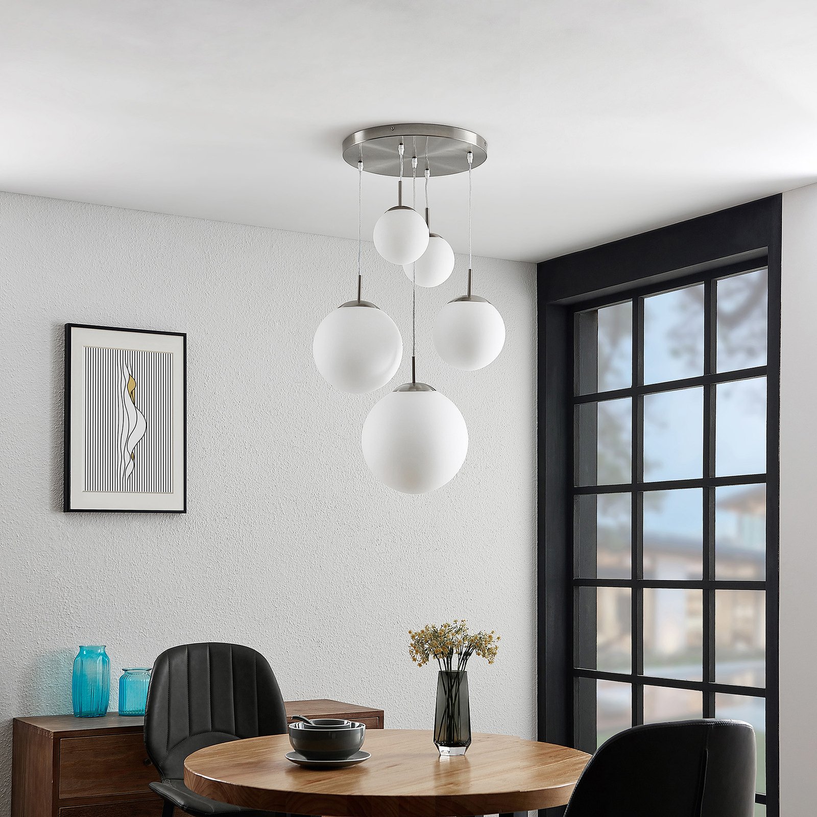 Heleska 5 Round Candeeiro Suspenso Opal/Nickel - Lindby