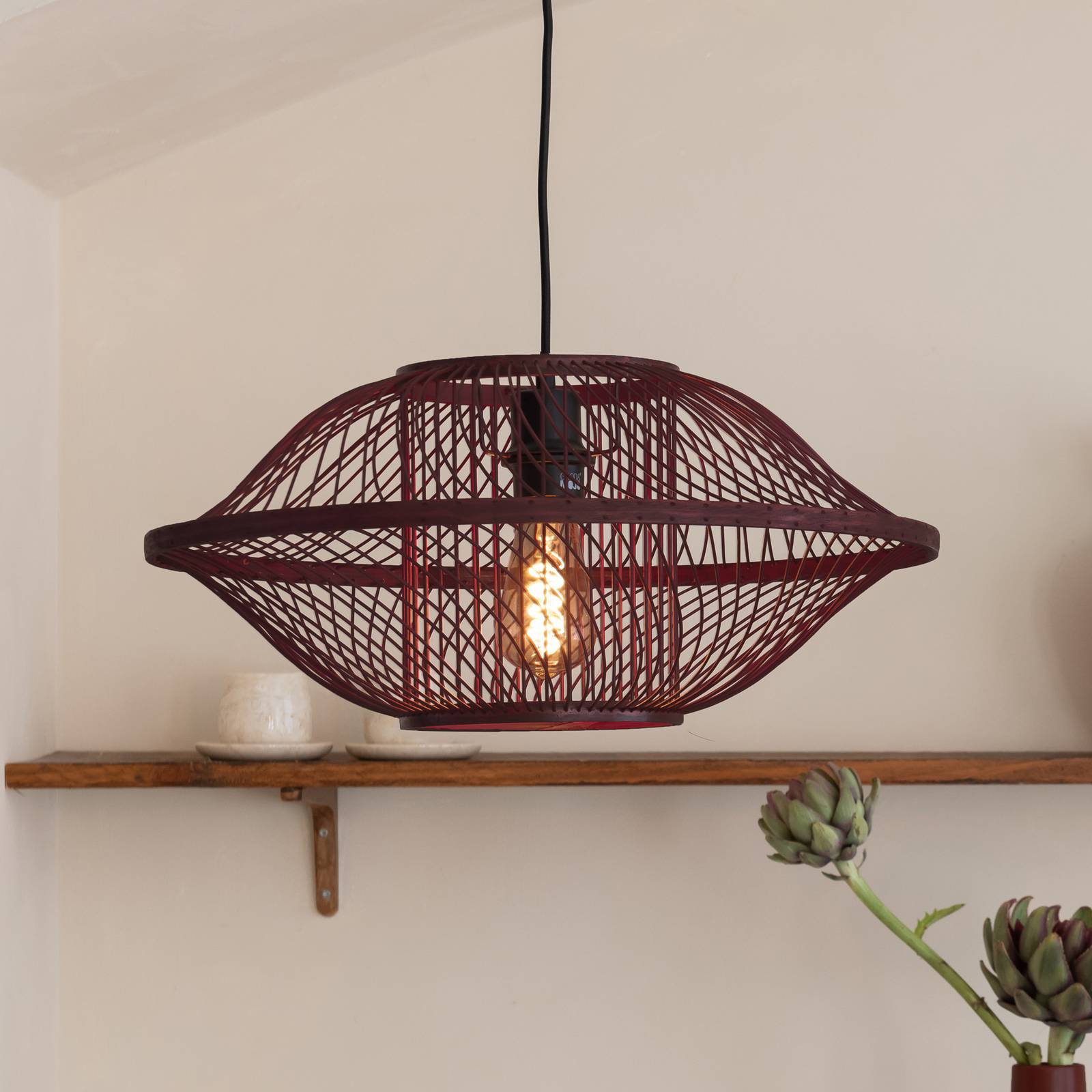 GOOD & MOJO Suspension Maui, rouge, Ø 50 cm, bambou, E27