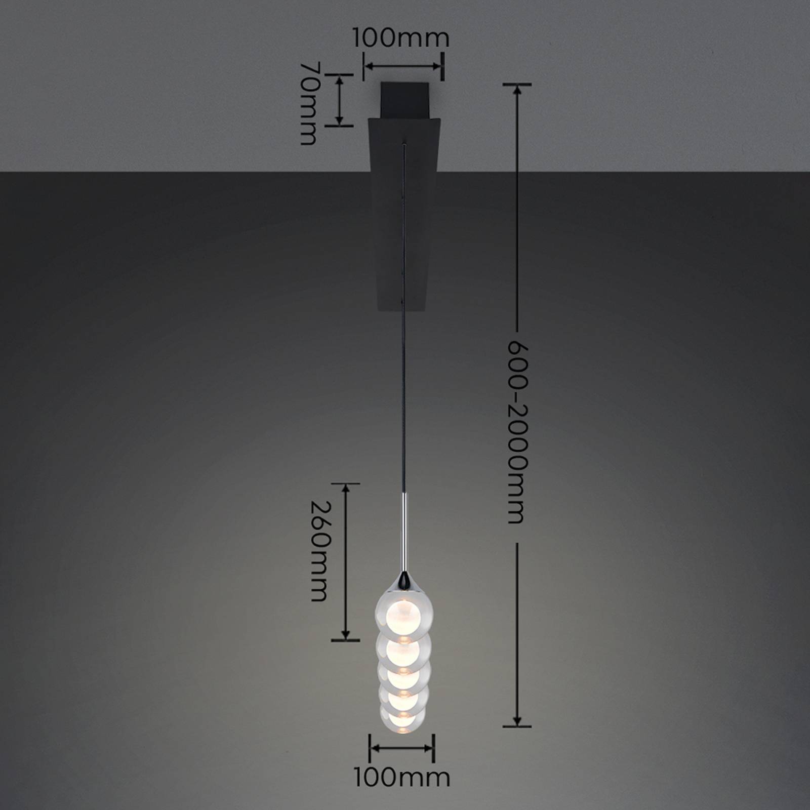 Trio Lighting LED hanglamp Calista, chroom, lengte 100 cm, metaal/glas, 5-lamps