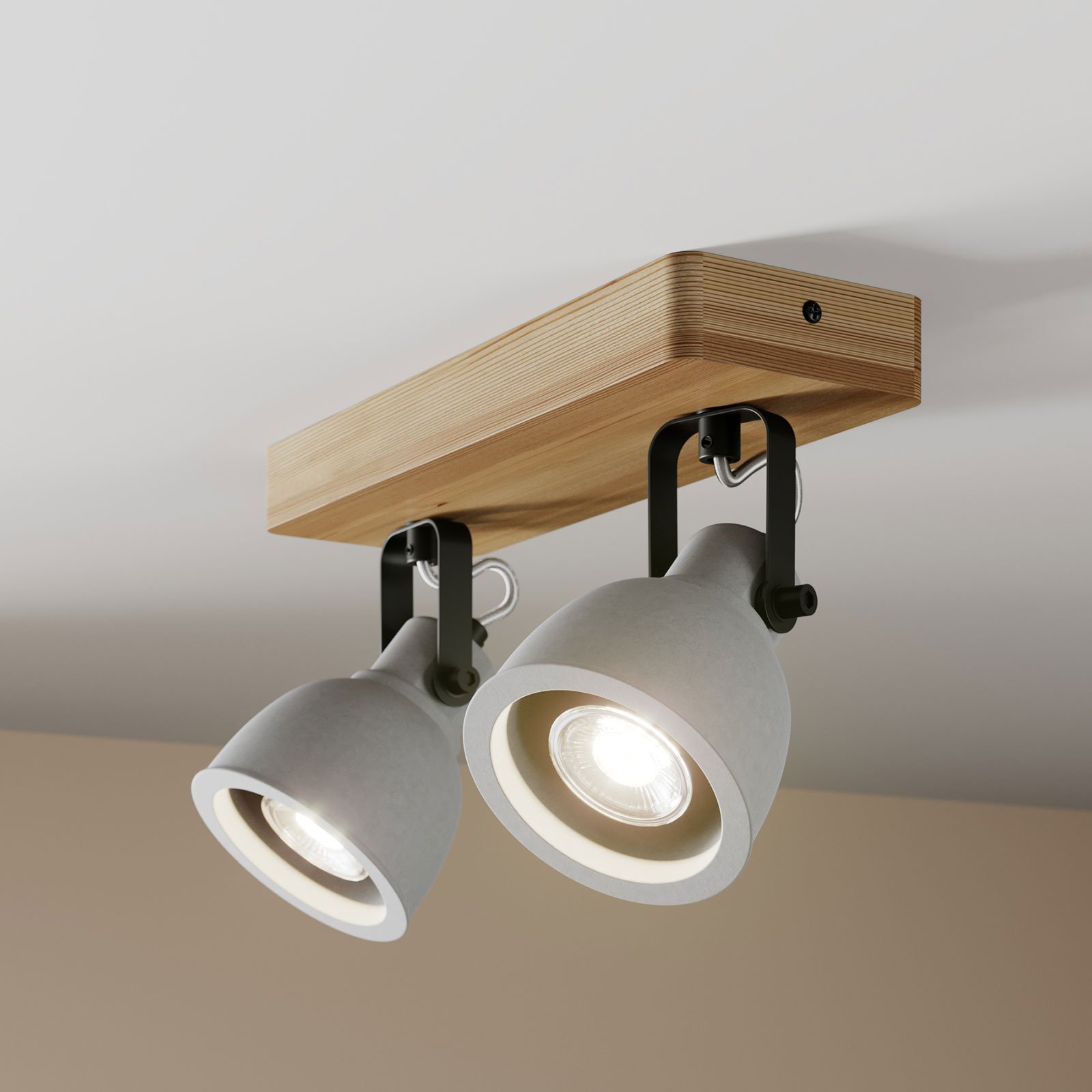 Lindby Mitis ceiling light, pine wood, 2-bulb