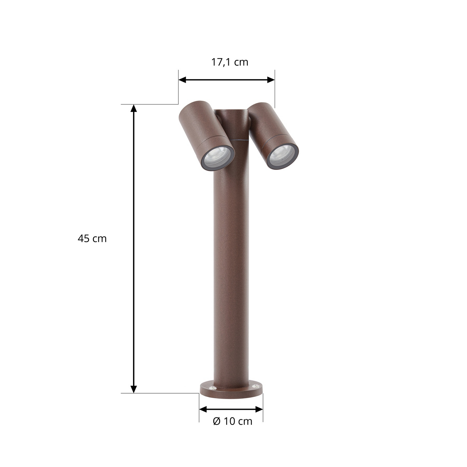 Lampioncino PRIOS Tulimar, a 2 luci, 45 cm, color ruggine, IP65