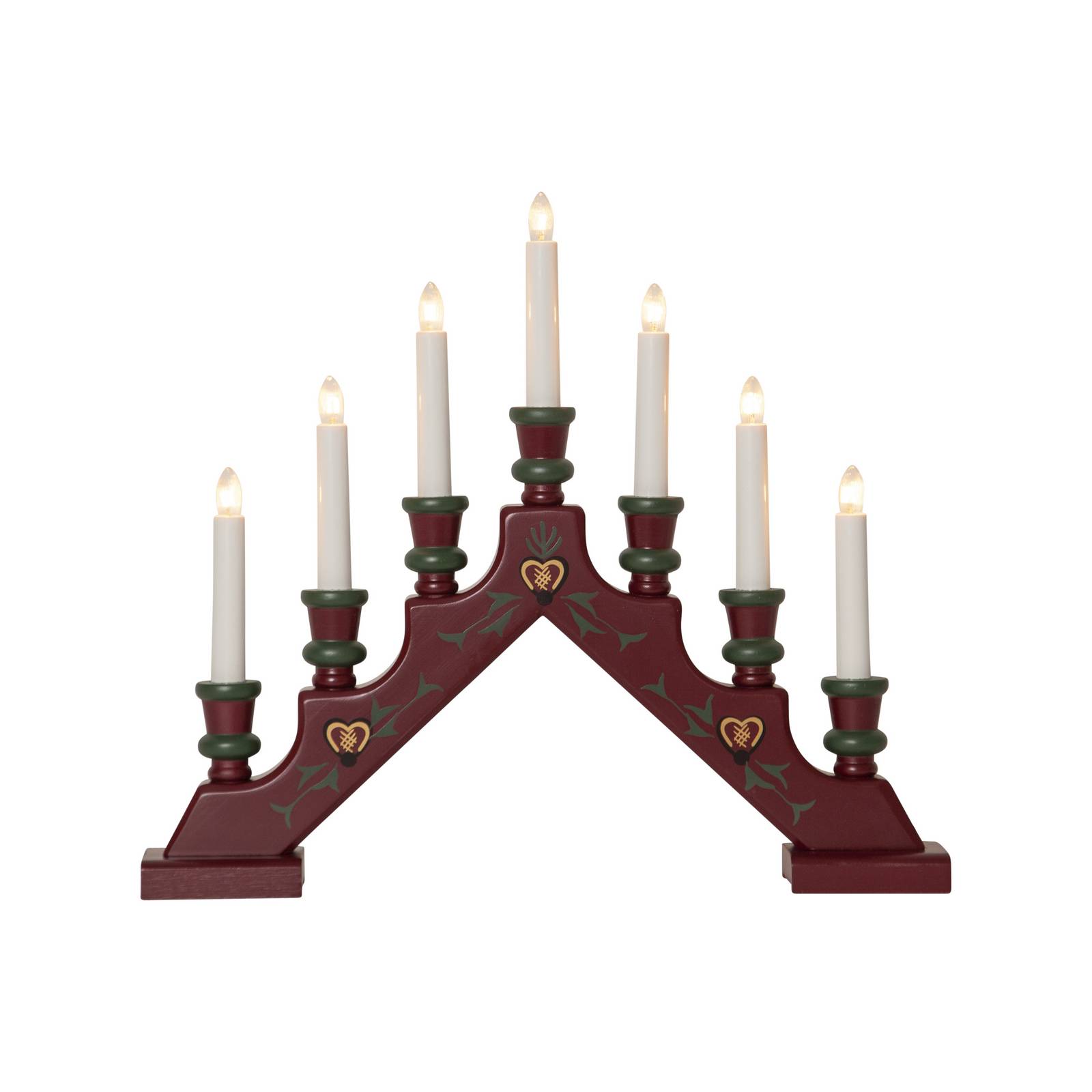 Lichterbogen Sara, rot, Holz, 43 cm breit, 7-flammig, E10