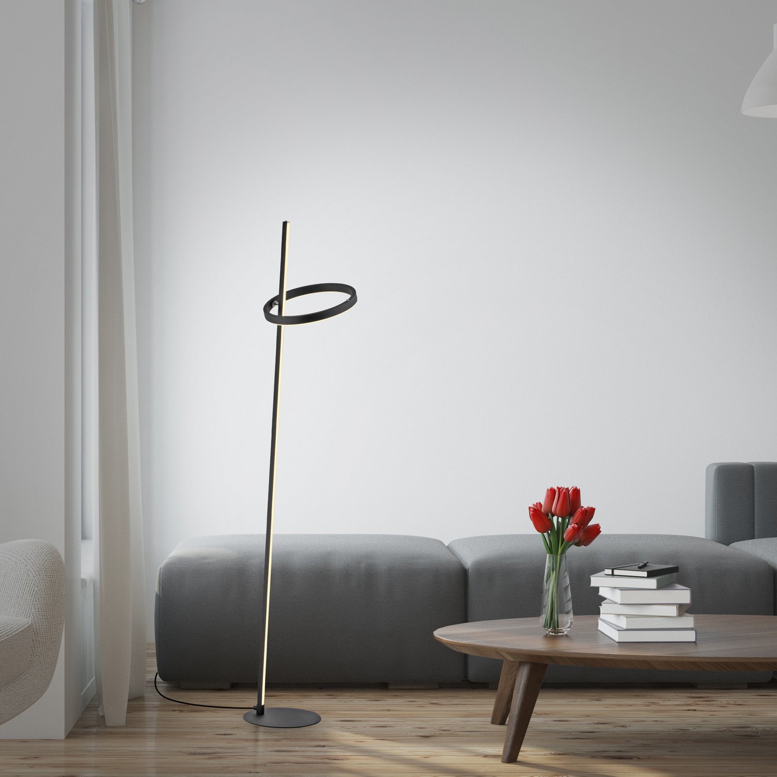 JUST LIGHT. LED vloerlamp Ritus zwart ijzer dimbaar 3.000 K