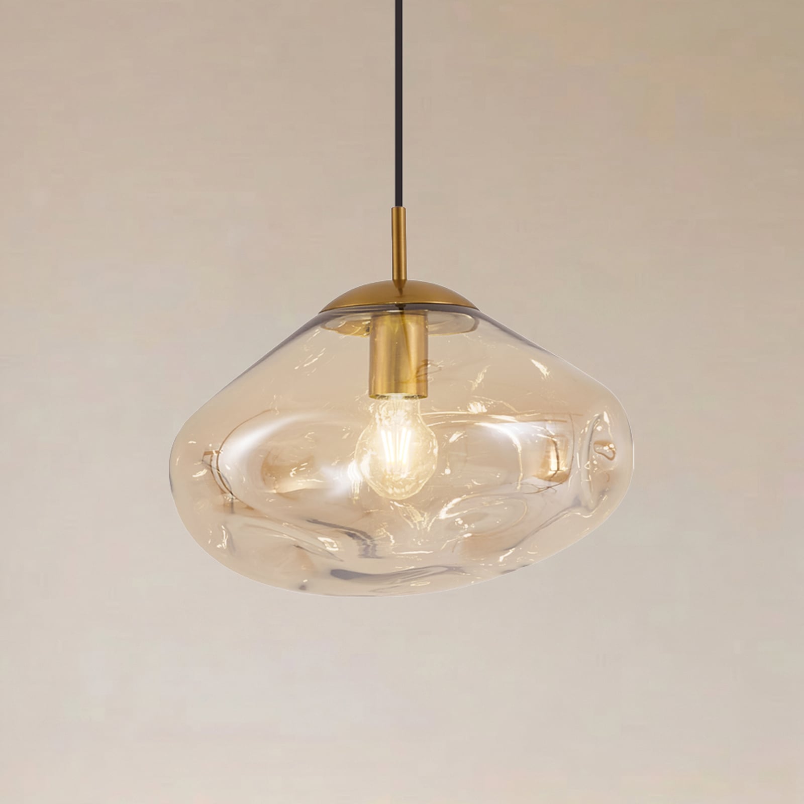 Lindby hanglamp Lelia, amber, glas, Ø 35 cm